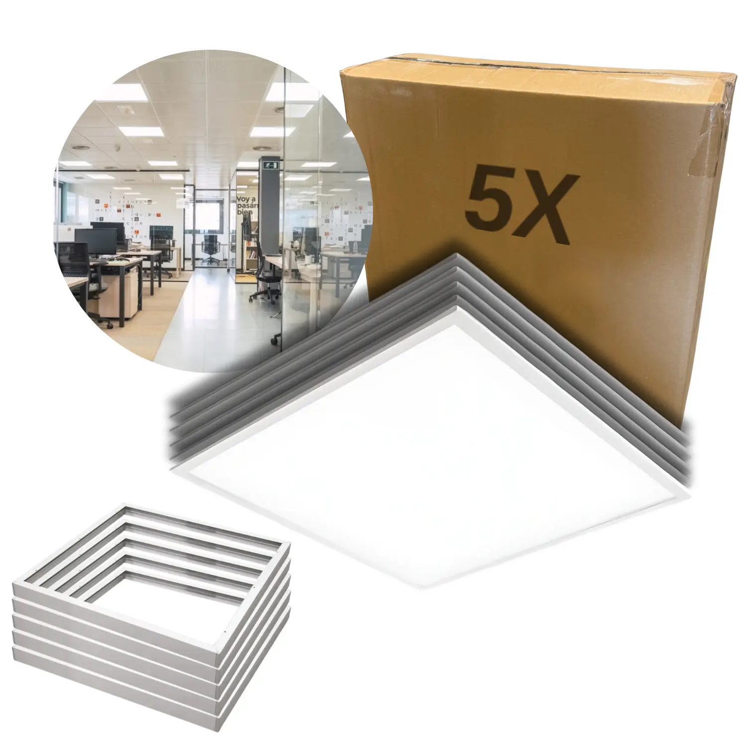 LED Panel 60x60 | 5-Pak | 4000K | 4320lm | 36W | NELIO G2 | Inkl. Påbygningsramme | Hvid