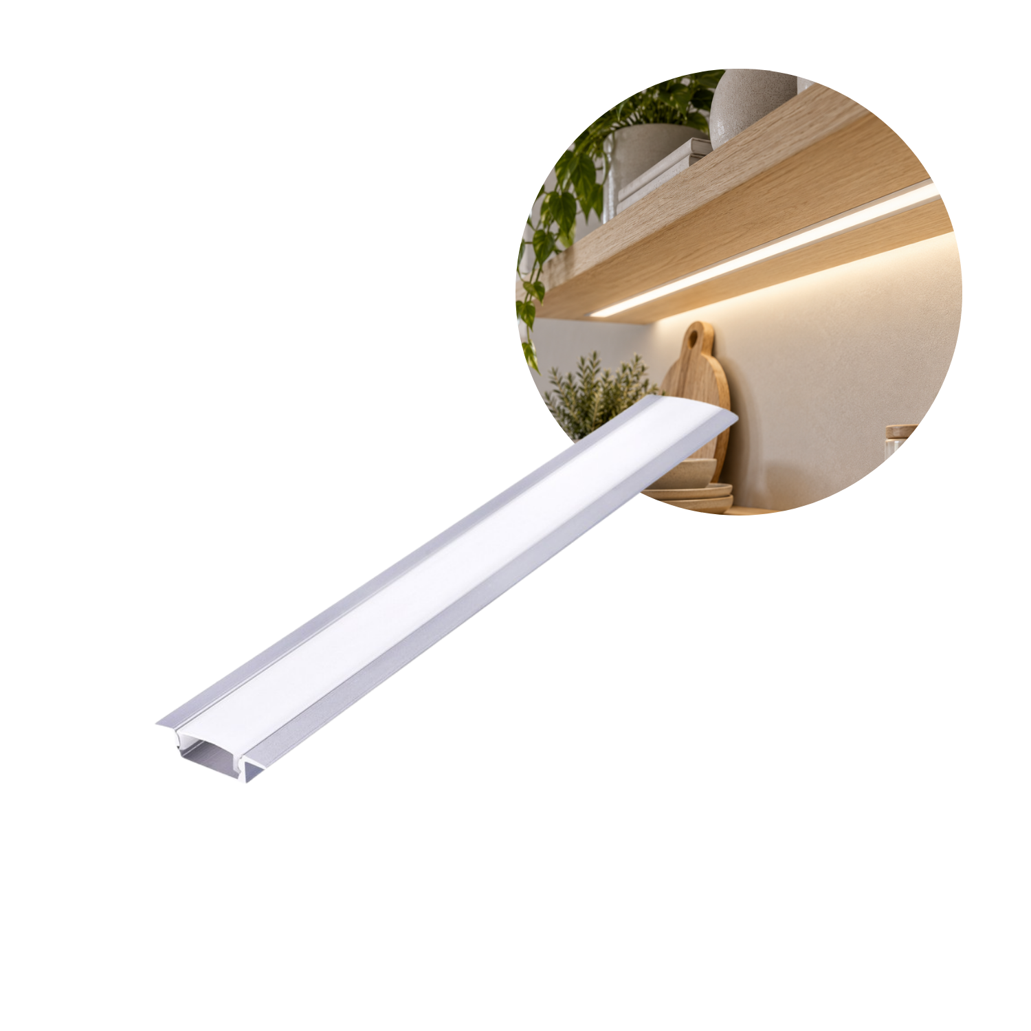 1m Aluprofil zum Einbau | Inkl. weißer Diffusor | P02 | Silber