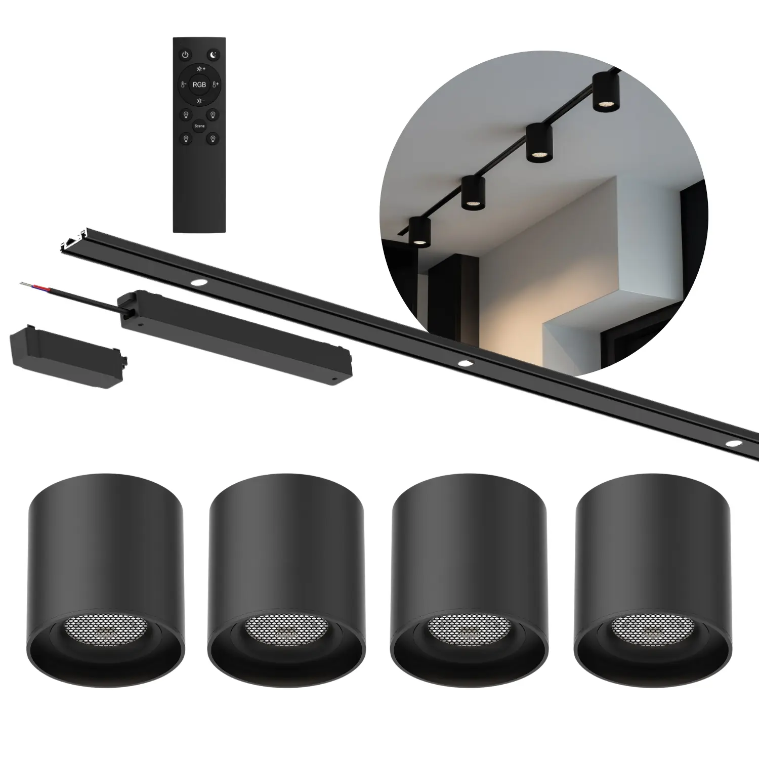 Spotlight på strömskenan | 2m | TUYA | 4 Spots | CCT | 400lm | 6W | SlimTrack | Svart