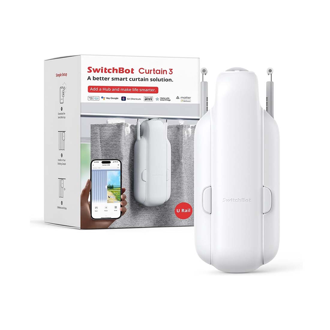 Switchbot Curtain U Rail 3 Smart Gardin Automatisk Gardin Hvid