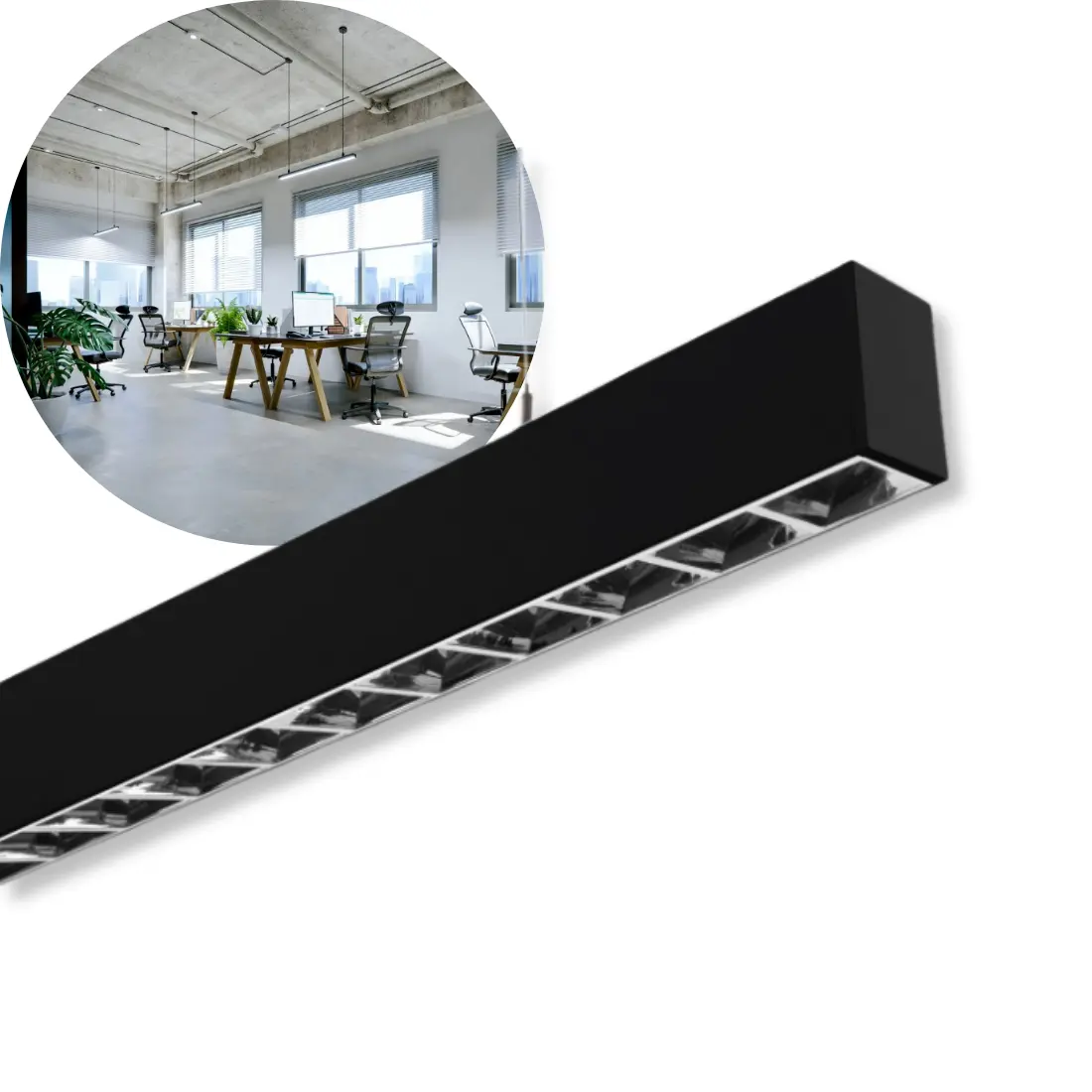 Kantoor Plafondlamp 120cm | CCT | 3300lm | 30W | KOLINE K2 | UGR19 | Zwart