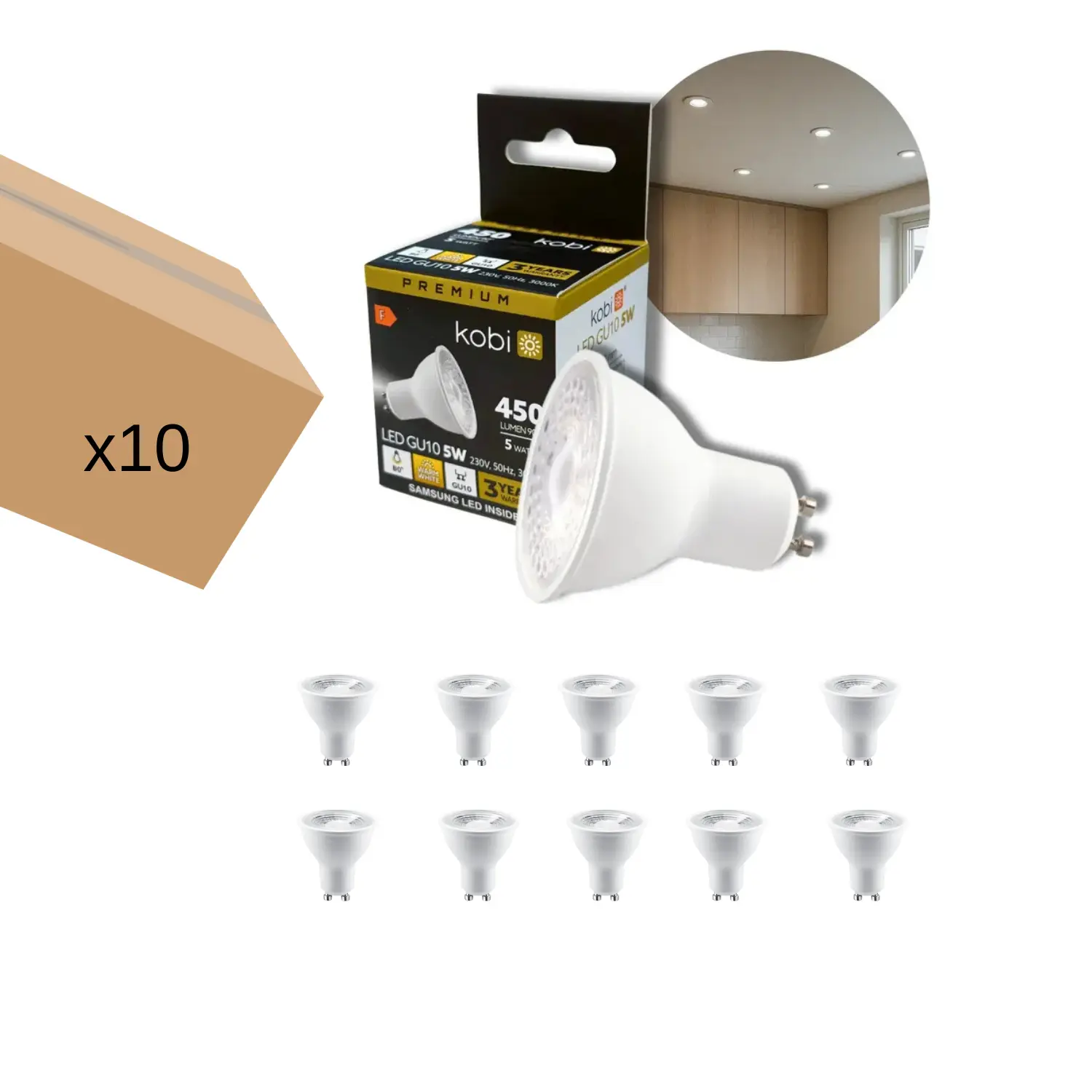 LED Lampa GU10 | 10-pack | 5W | 6500K | 450lm | SAMSUNG LED | Ej dimbar