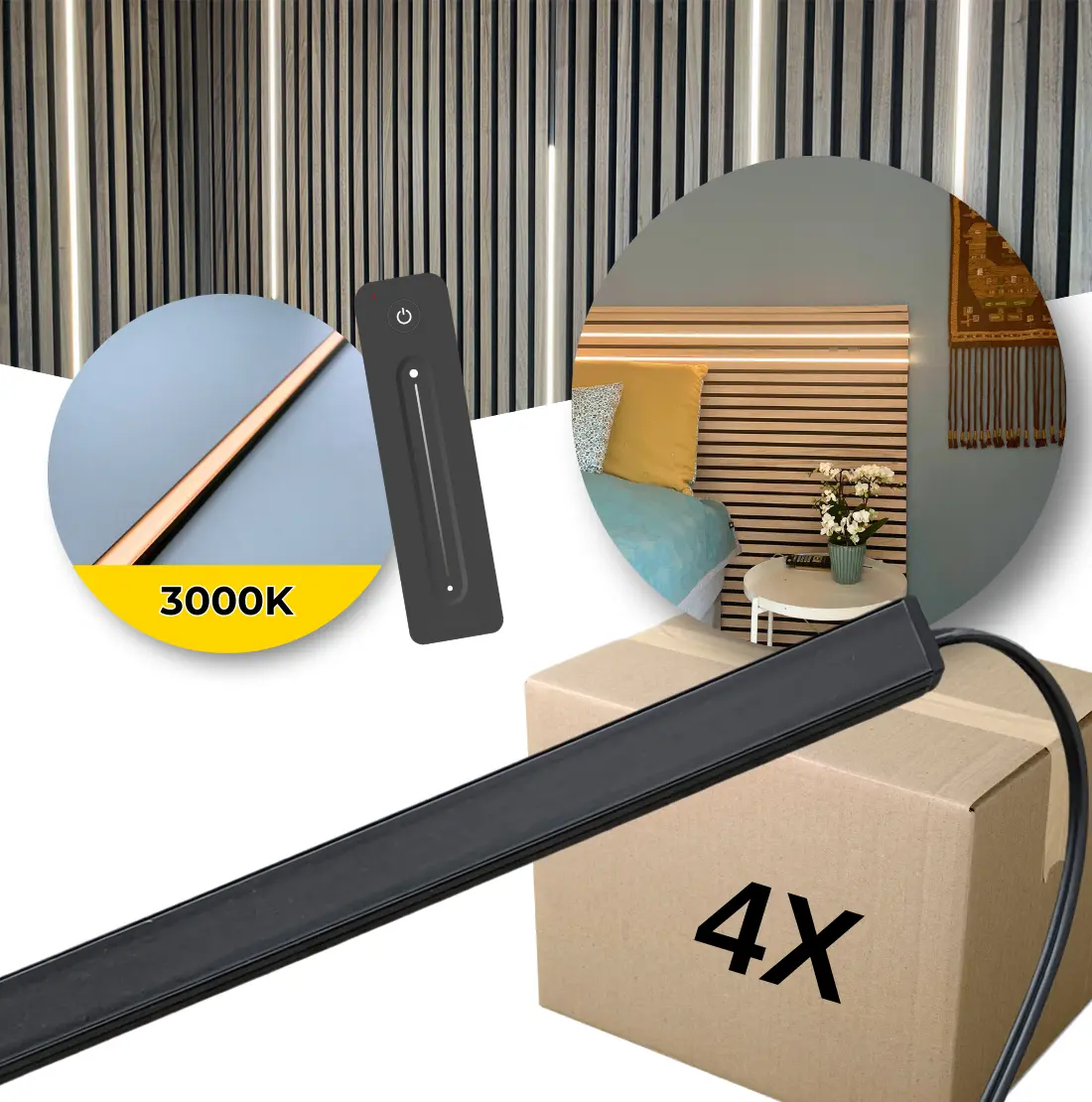 LED voor akoestisch paneel | Alles-in-één | 3000K | 4x120cm | 10x10mm | Incl. afstandsbediening