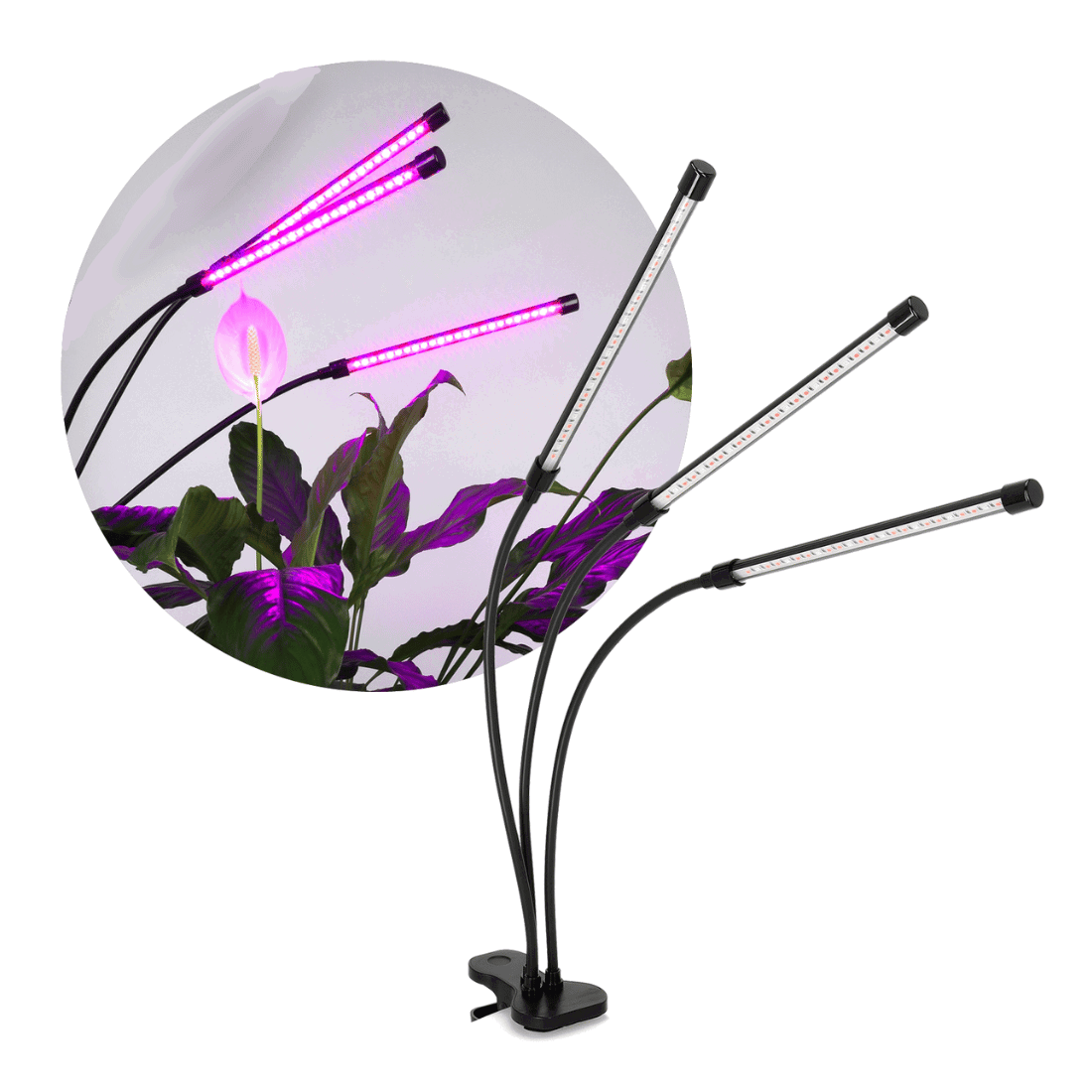 LED Grolys Lampe - 3 Lyselementer - med klemme