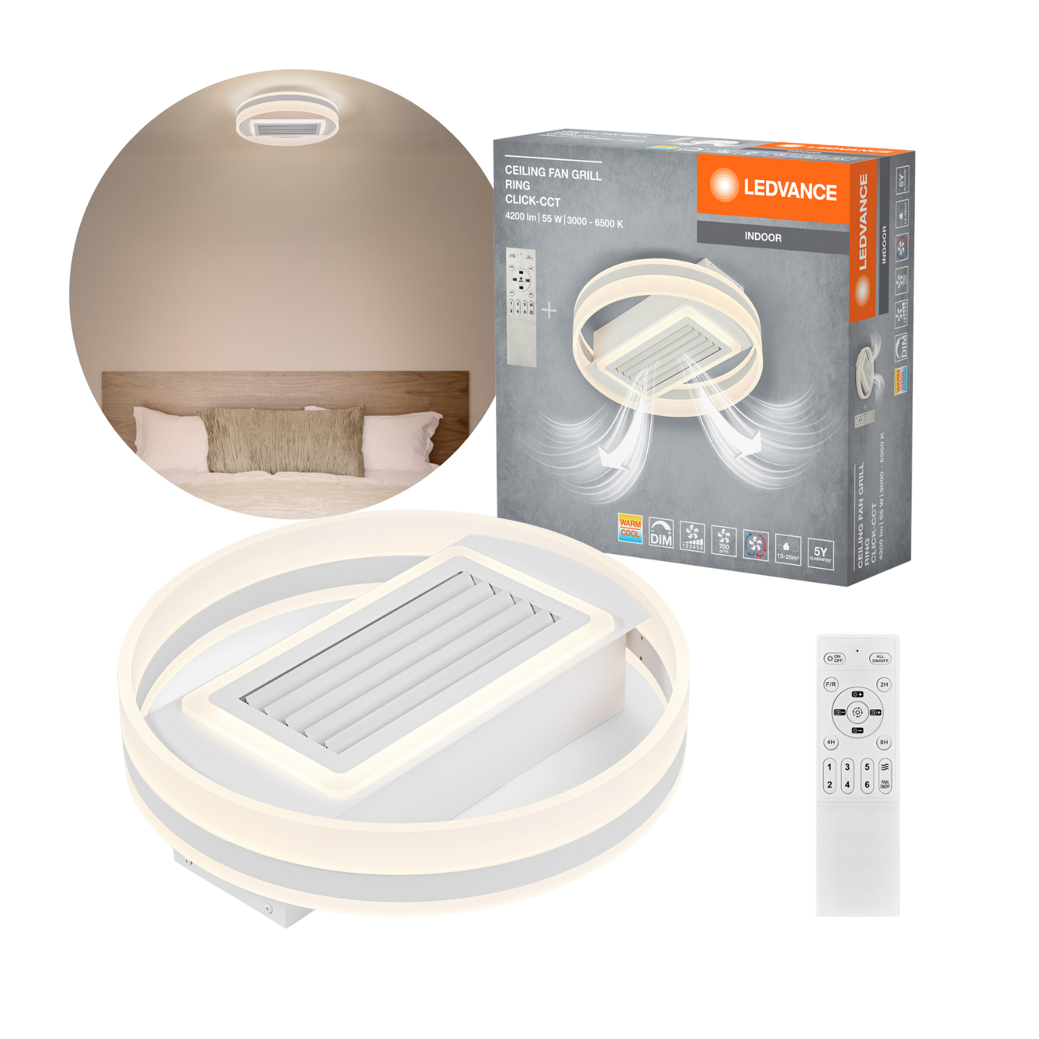 OSRAM Loftventilator med lys | 55W | CCT 3000-6500K | Ø500 | Fjernbetjening OSRAM Loftventilator med lys | 55W | CCT 3000-6500K | Ø500 | Fjernbetjening