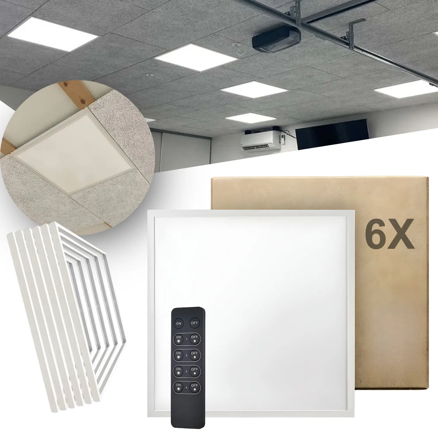 Ljuspaneler för garage | Inkl. ramar för Troldtekt-tak | Förpackning med 6 st | Dimbara