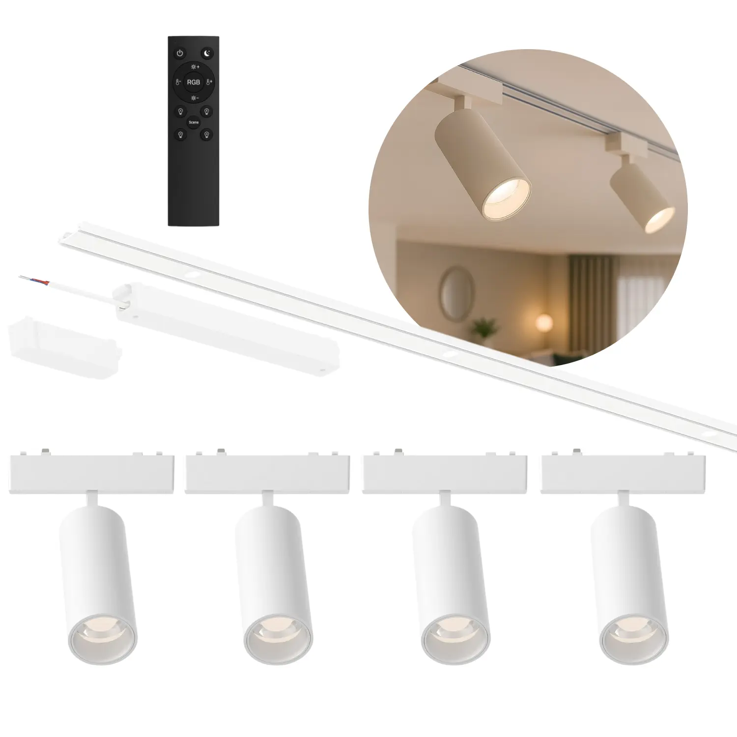 Spotlight på strömskenan | 2m | TUYA | 4 Spots | CCT | 530lm | 9W | SlimTrack | Vit