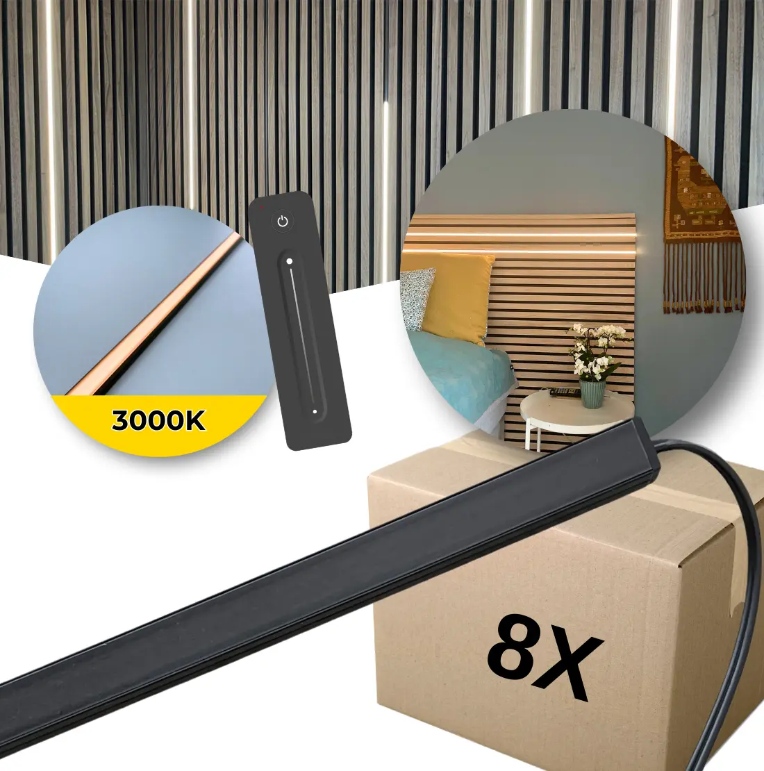 LED voor akoestisch paneel | Alles-in-één | 3000K | 8x60cm | 10x10mm | Incl. afstandsbediening