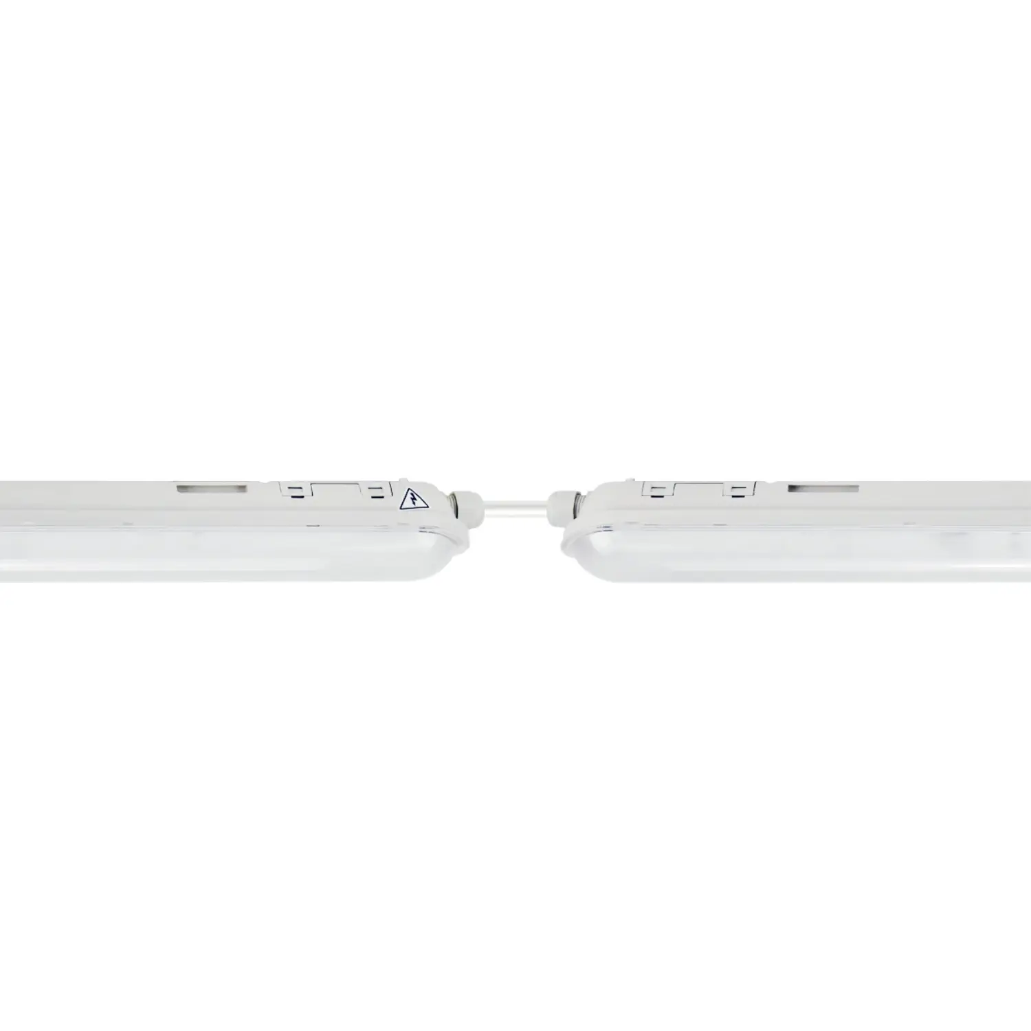 Två LED Armaturer 120cm LINKER 40W visade i seriekoppling för vidarekoppling.