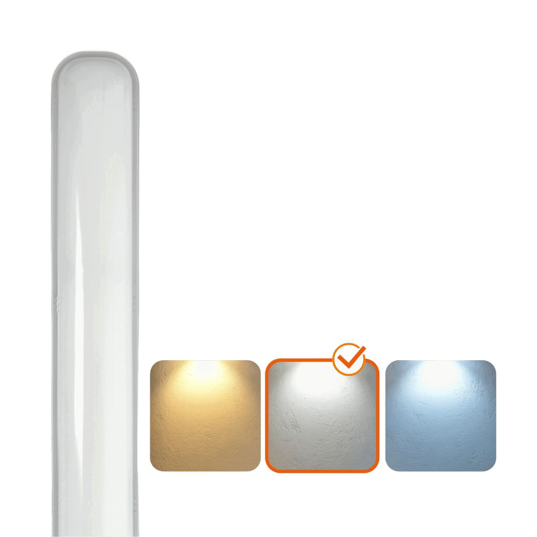 LED armatur 120 cm med rundad opal diffuser och inbyggd LED. Armaturen visar tre ljusfärger där neutralvit 4000K är markerad som vald, med en ljusstyrka på 4320 lumen.