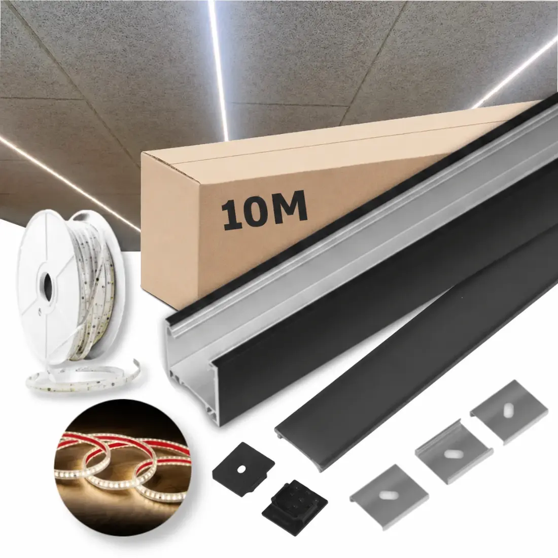 Lysskinne til Troldtekt 230V | 10m Sæt | Sort | LED | 4500K