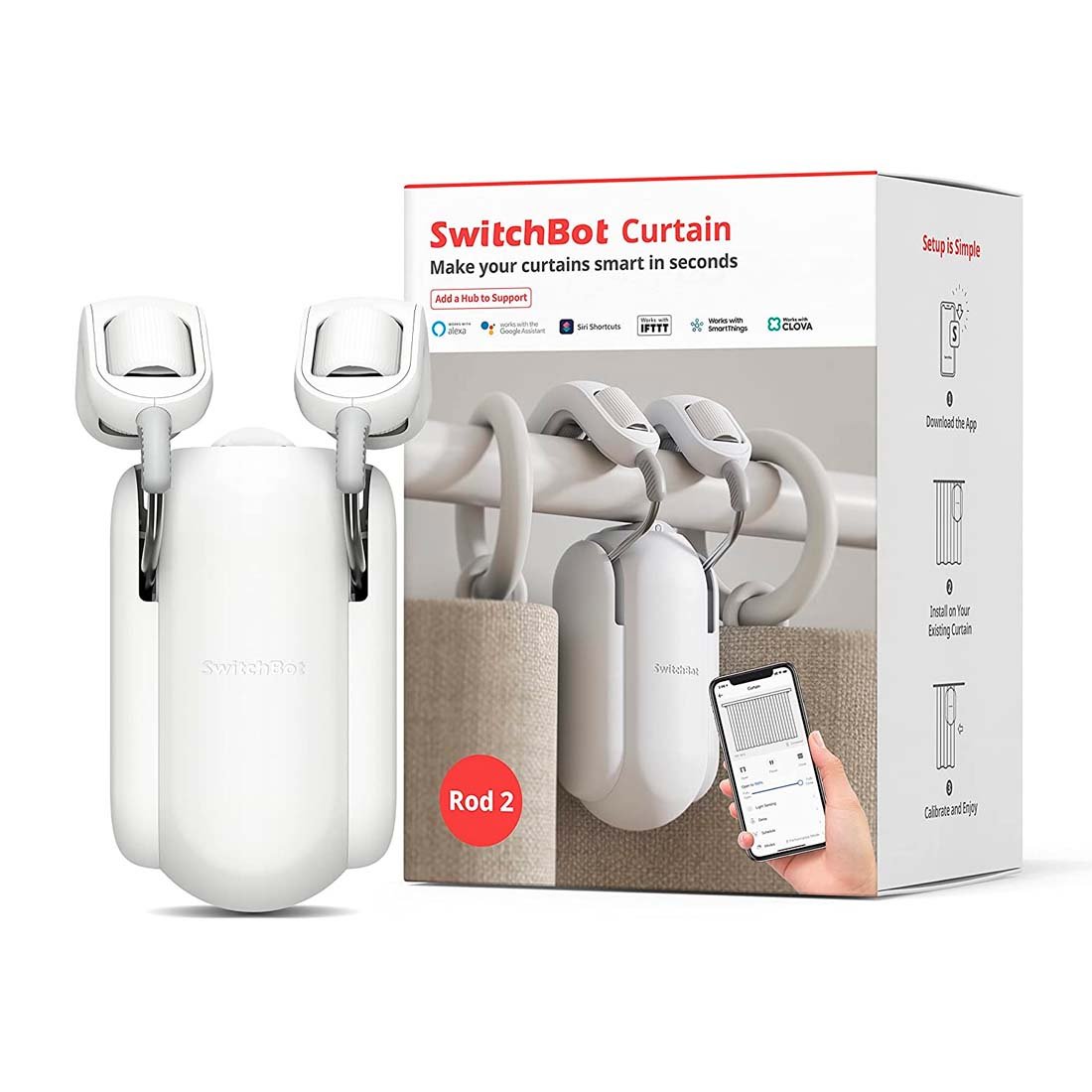 SwitchBot Curtain Rod 2 - Automatisk gardin - Smart Gardin - Batteri - Hvid