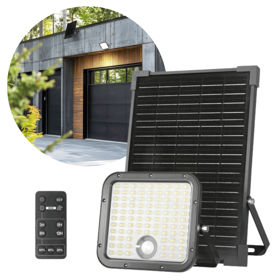 Solcelle Projektør | Sensor | Fjernstyret | 30W | 4800lm | CCT | IP65