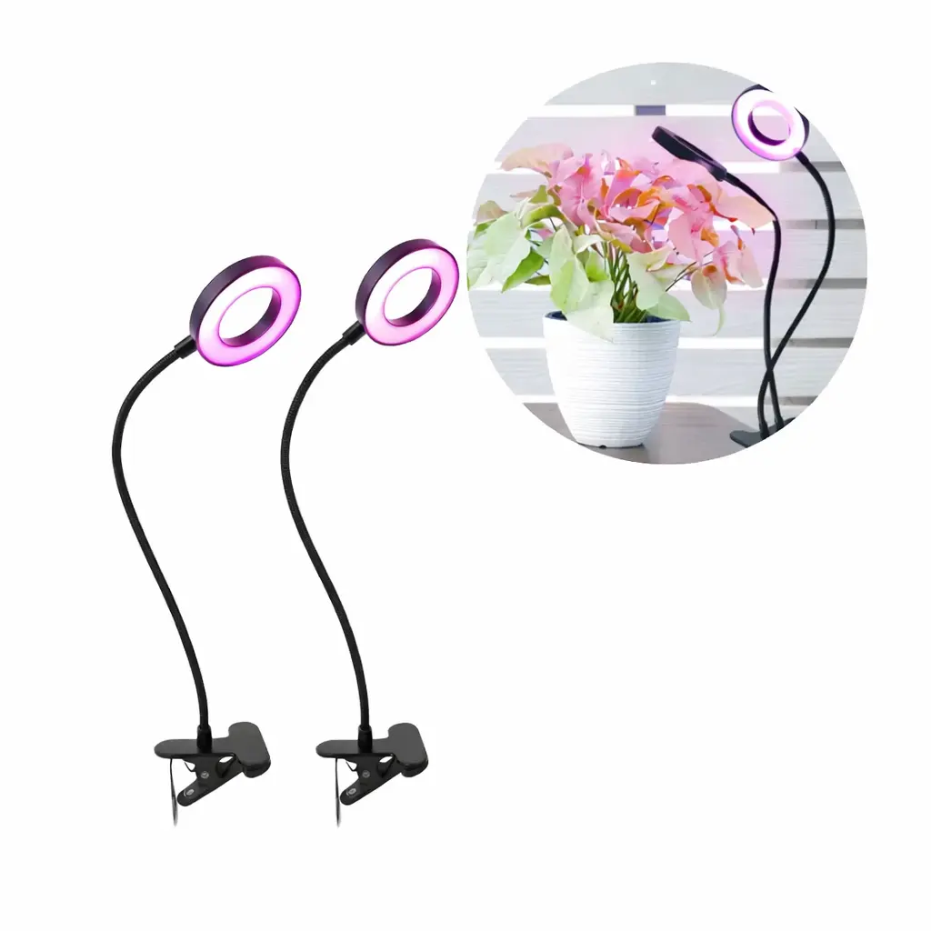 Växtlampa | 7,6 PPF | 8W | 2 ringljuselement | Timer | VITARO RING2 CLIP | Svart