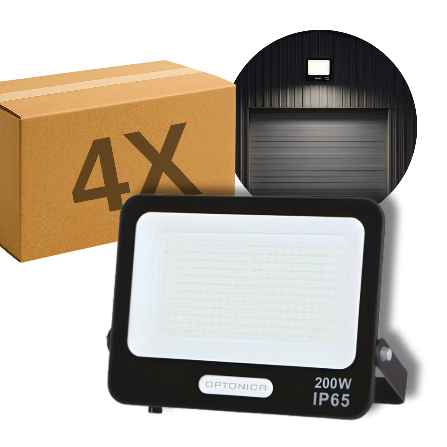 LED-strålkastare | 4-pack | 4000K | 200W | 18000lm | IP65 | Svart