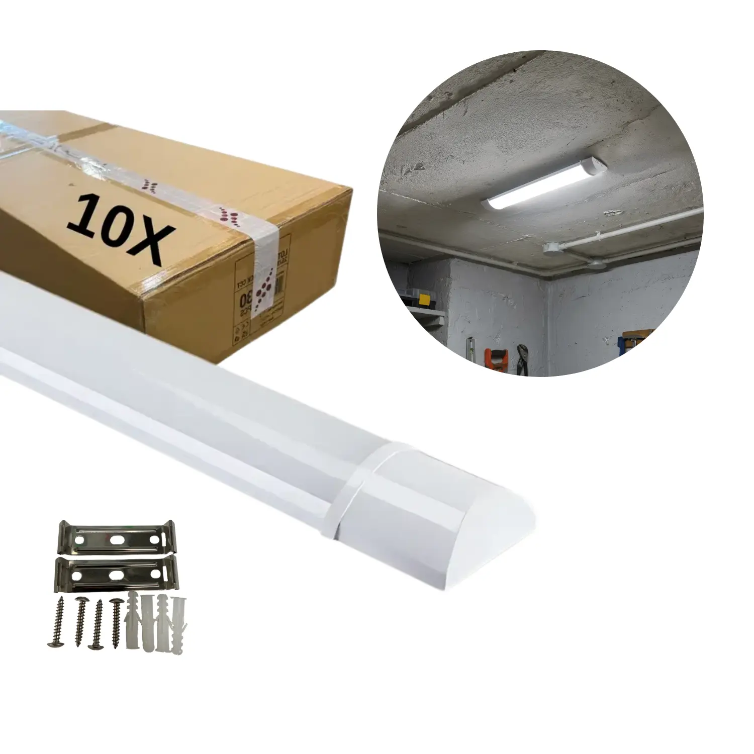 Flat LED-armatur | 60cm | 10-pack | CCT | 10/15/20W | LOTOS | Vit