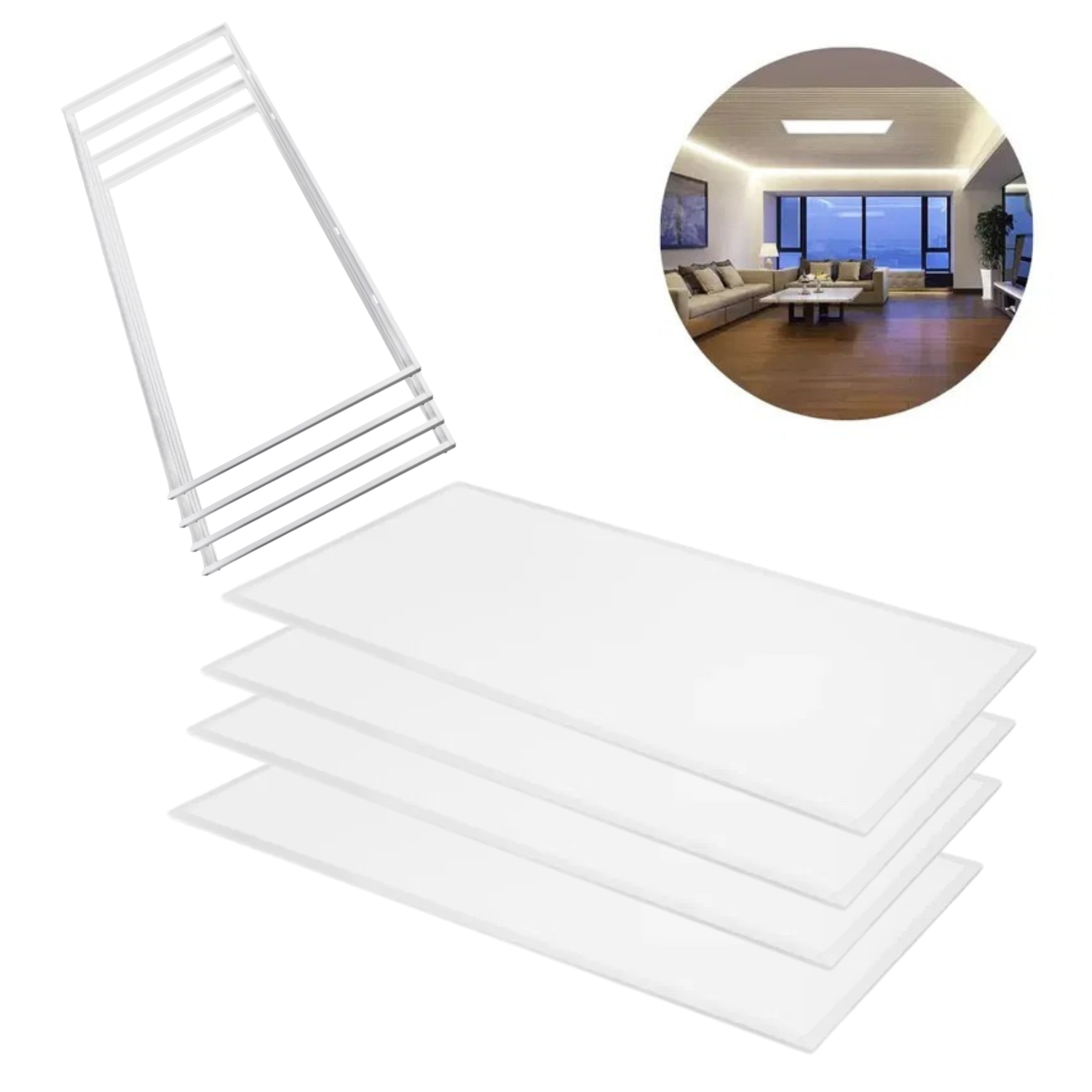 LED Panel 60x120 | 4pak | 4000K | 8640lm | 46W | GLOW | UGR19 | Hvid | Inkl. Påbygningsrammer