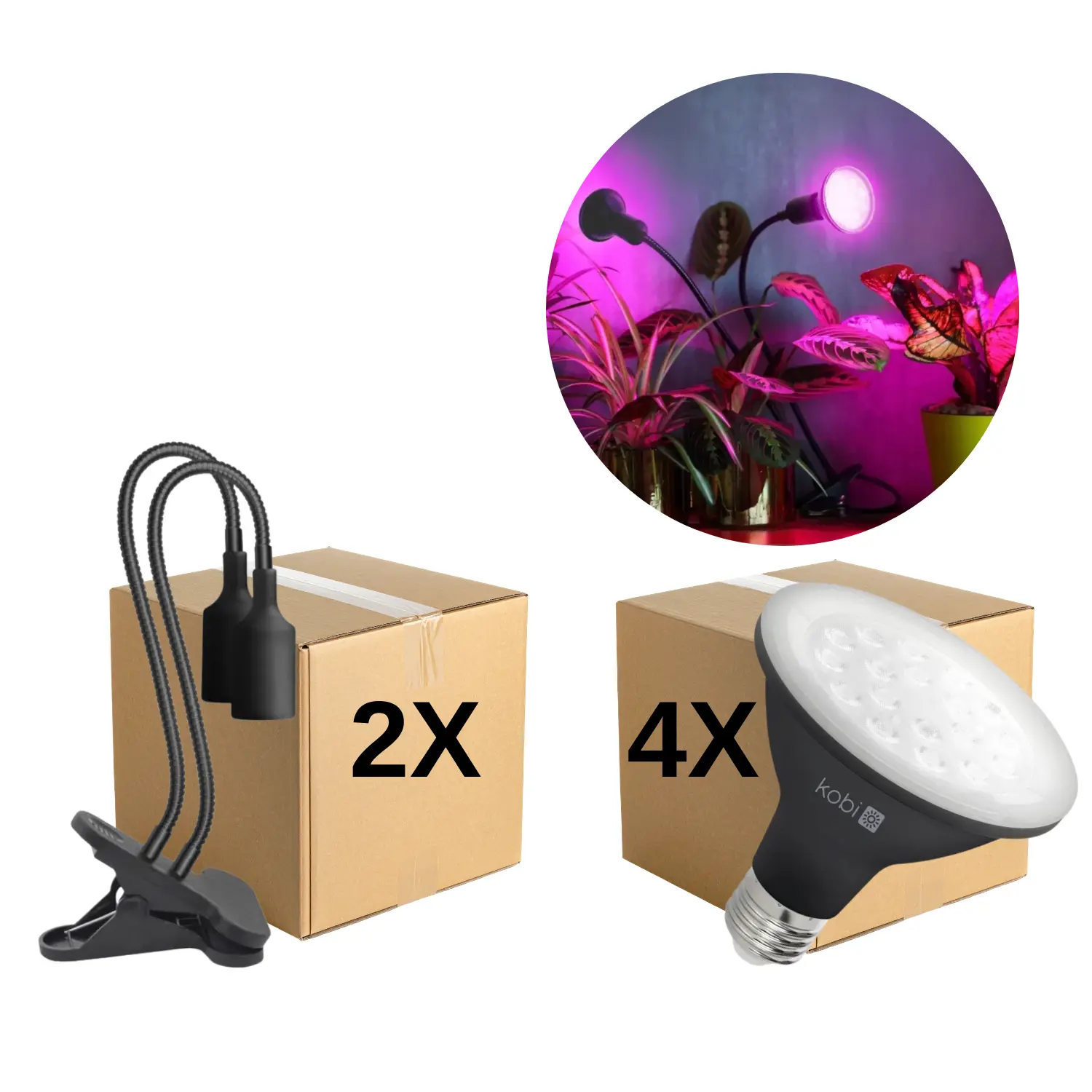Odlingslampa + glödlampa | 2-pack | 10,5 PPF | 9W | 2 armar | med klämma | svart