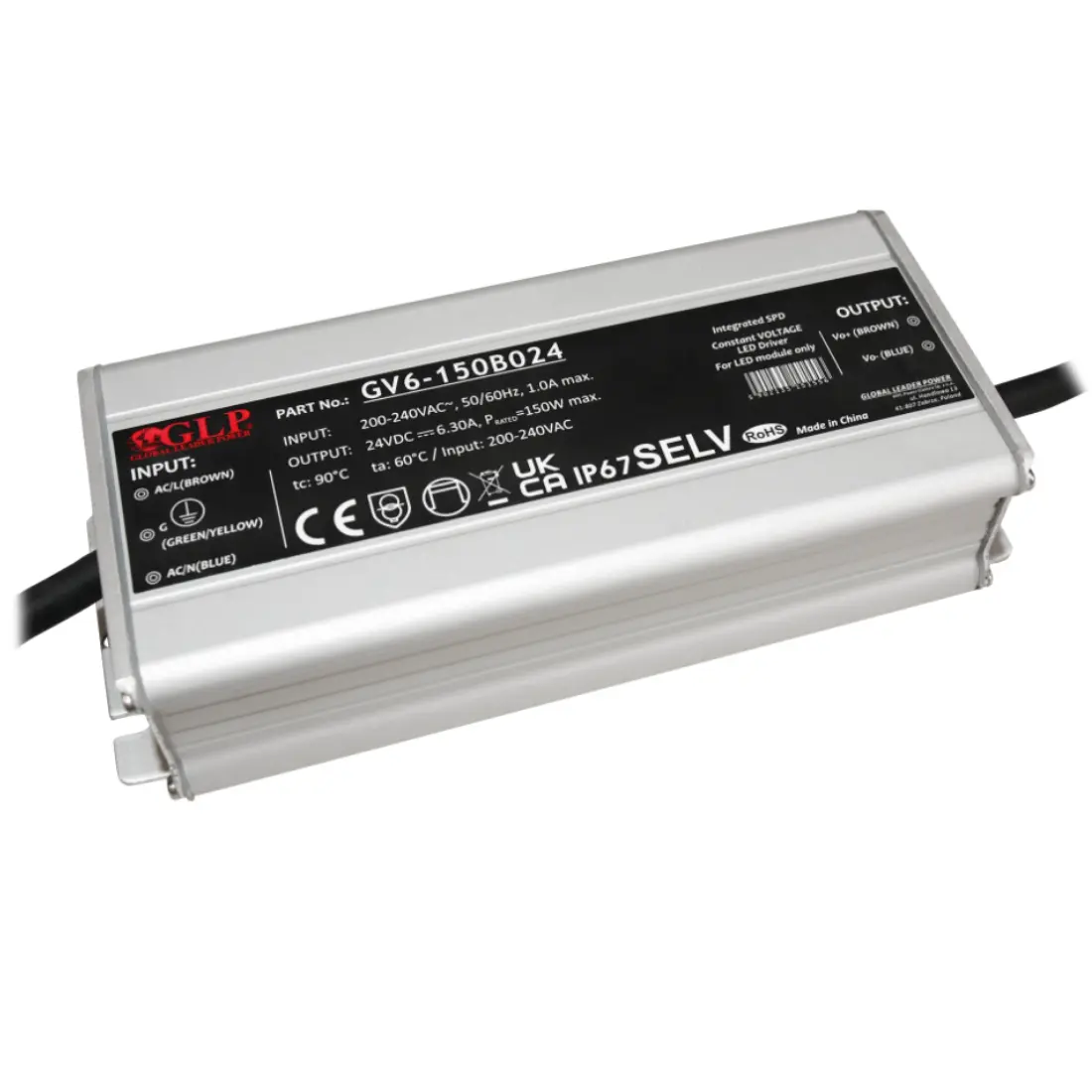 LED Driver 24V / Transformator | 0–150W | 6,3A | IP67 | GV6-150B024