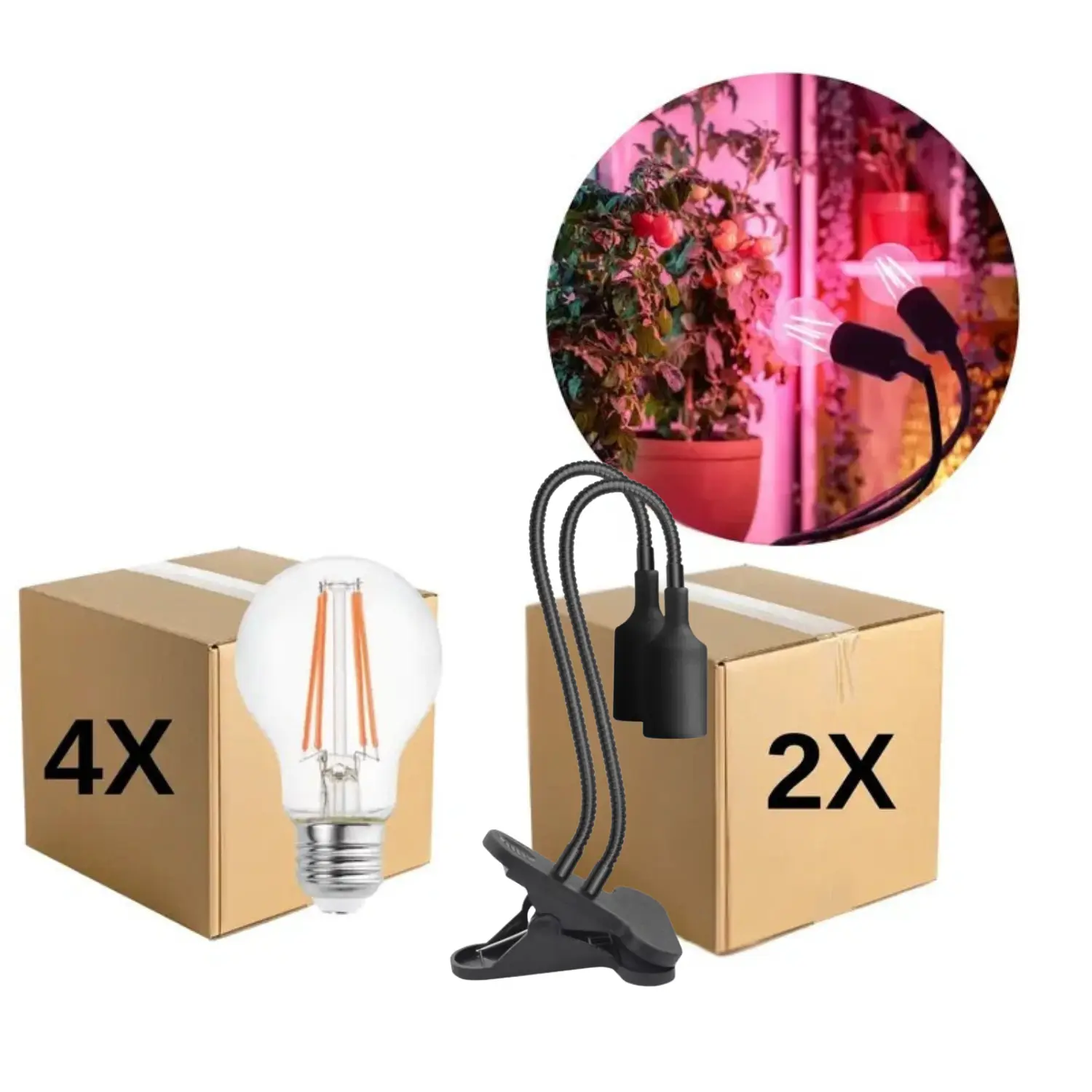 Odlingslampa + glödlampa | 2-pack | 10,98 PPF | 8W | 2 armar | med klämma | svart