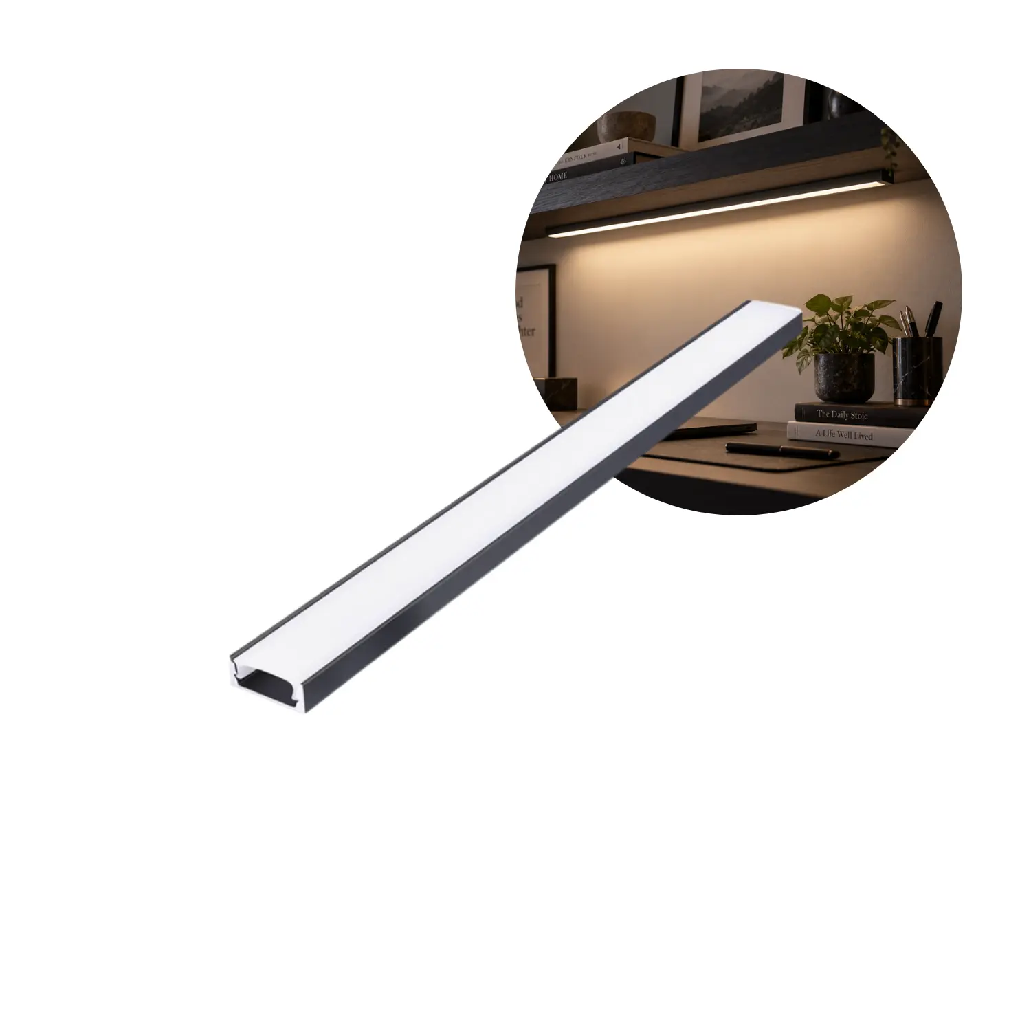 1 m Aluminiumprofil | Inkl. weißem Diffusor | P01 | Schwarz