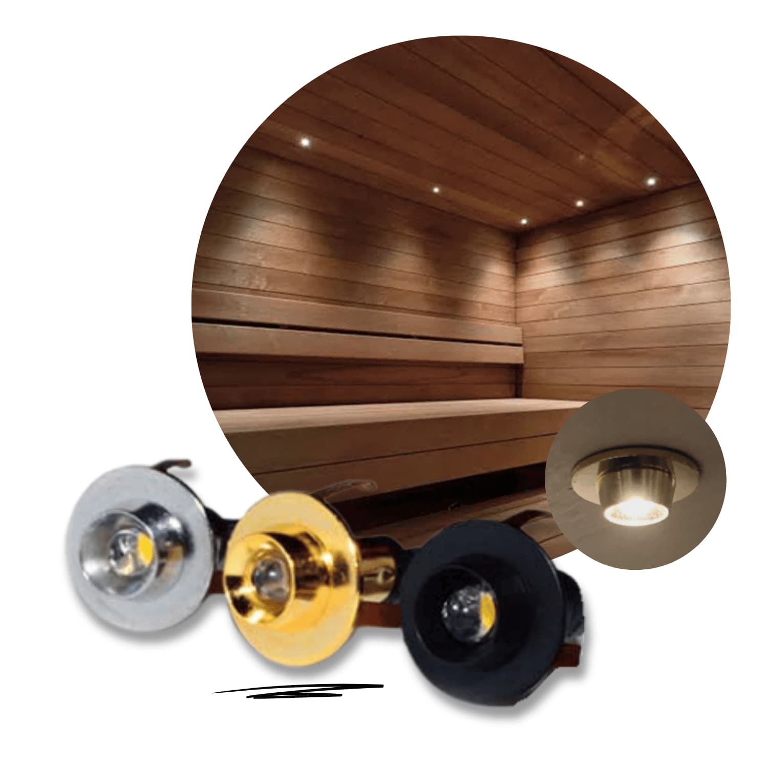 Extra SaunaLED | Goud | 1 Spot | 3000K | 5m verbindingskabel