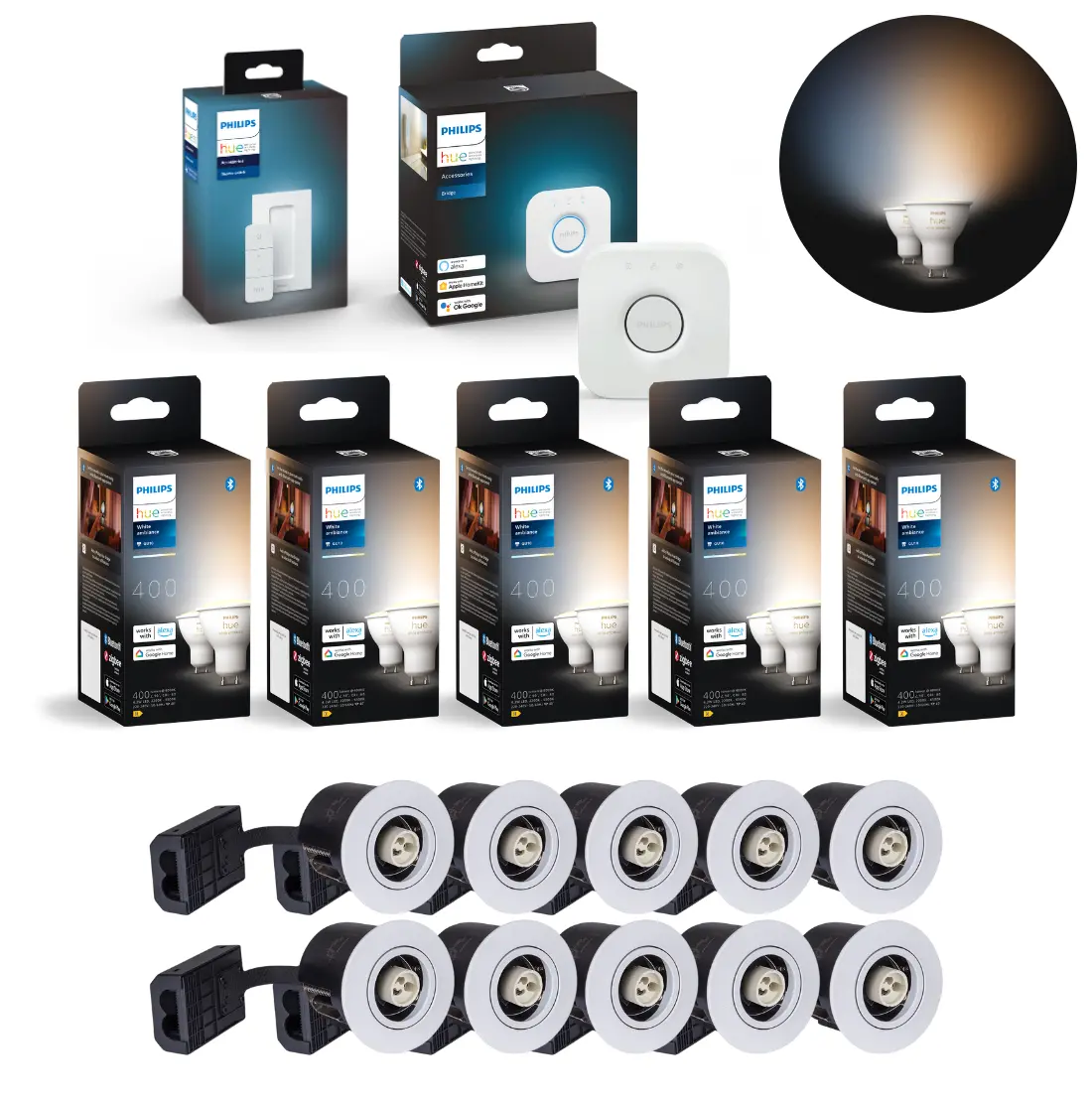 Inbouwspot Startset | Incl. 10x Philips Hue GU10 2700K + Bridge + Dimmer