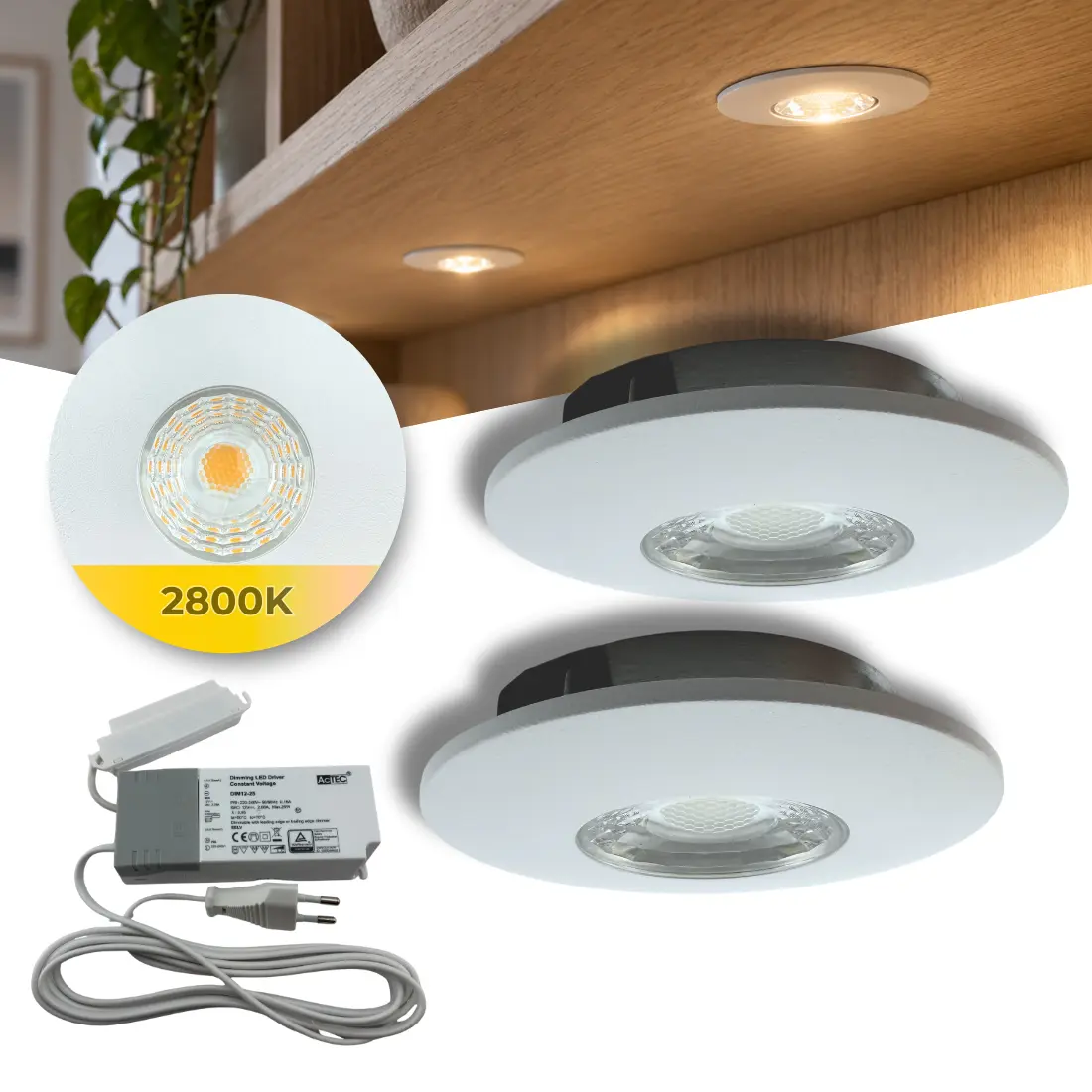MITO Meubelspot 2 st. incl. Driver &amp; Verdeler | LED | Dimbaar | Wit | 2800K
