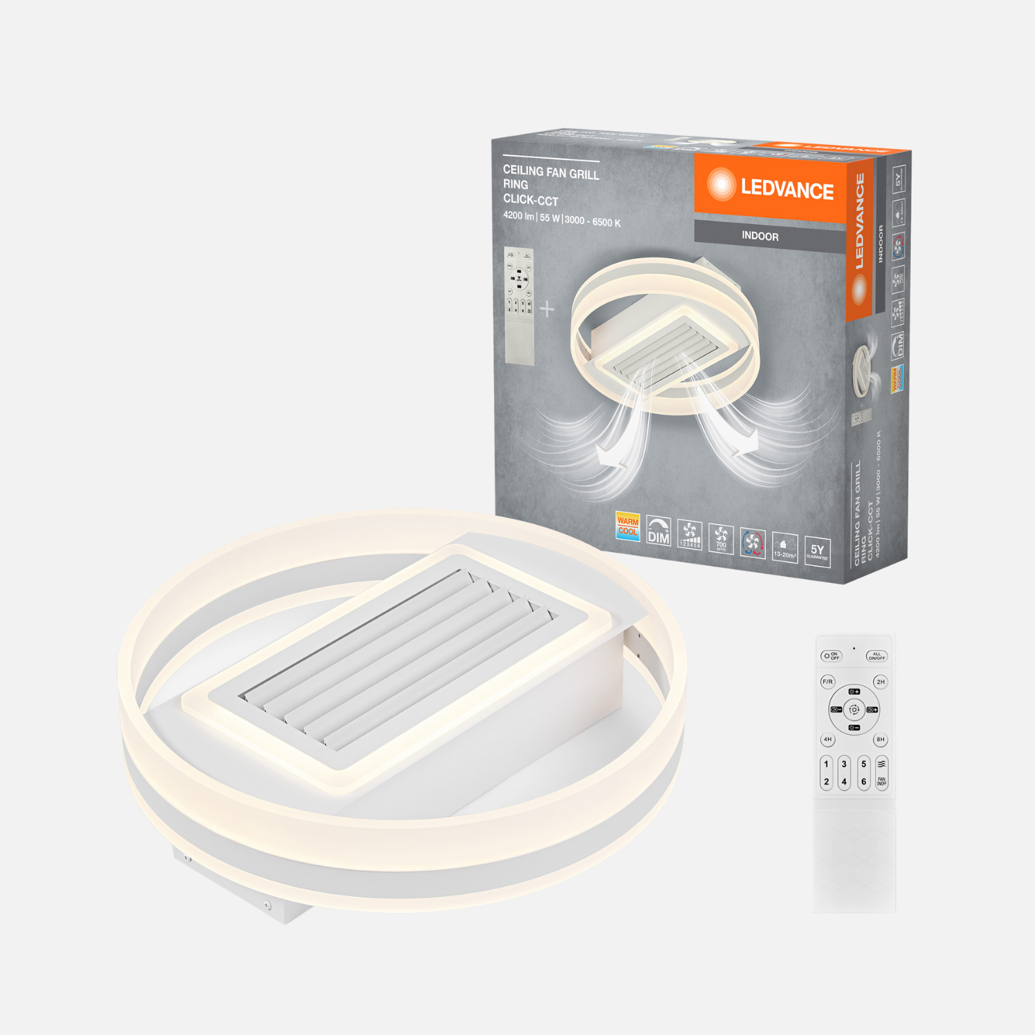 OSRAM Loftventilator med lys | 55W | CCT 3000-6500K | Ø500 | Fjernbetjening OSRAM Loftventilator med lys | 55W | CCT 3000-6500K | Ø500 | Fjernbetjening