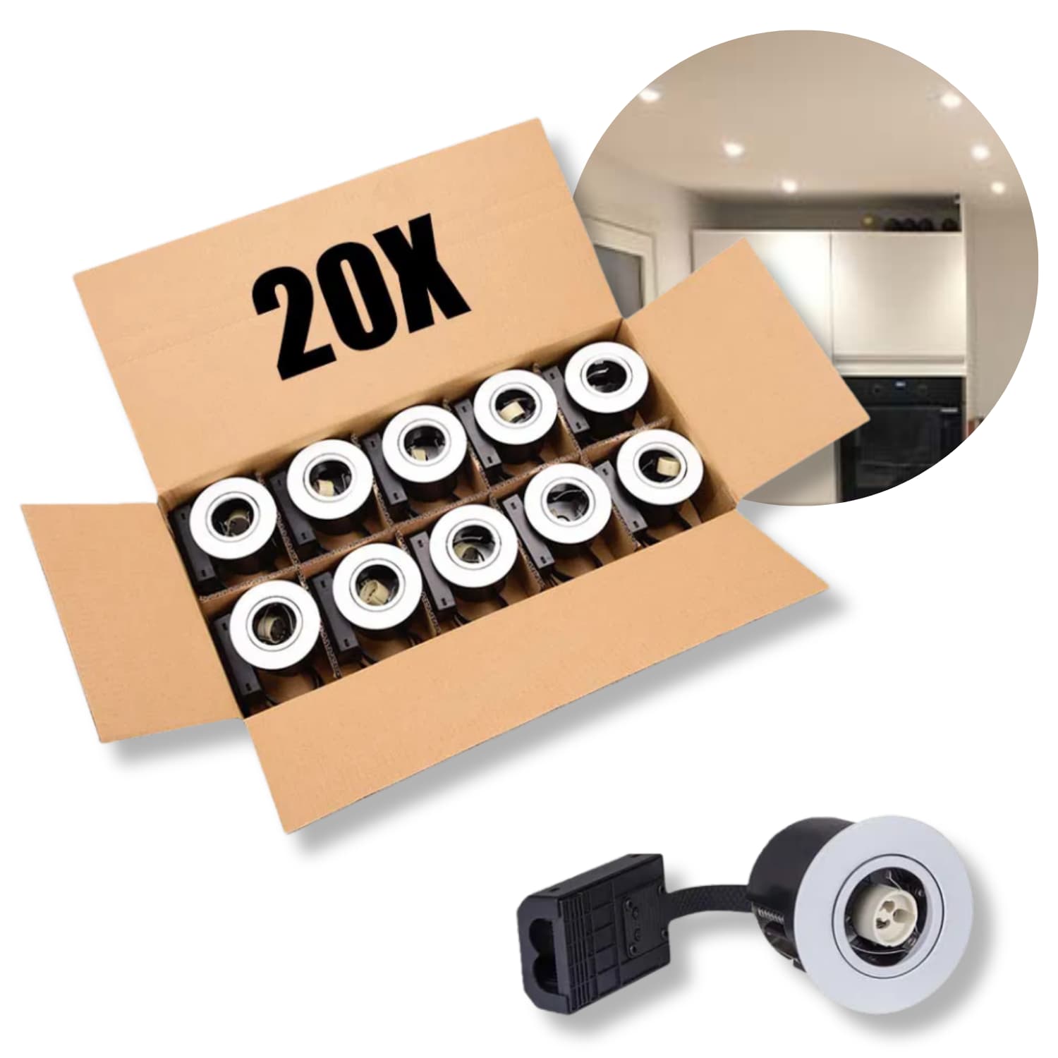 20 stk. GU10 spot | 230V | Indbygningsspot | Mat Hvid | VENTA