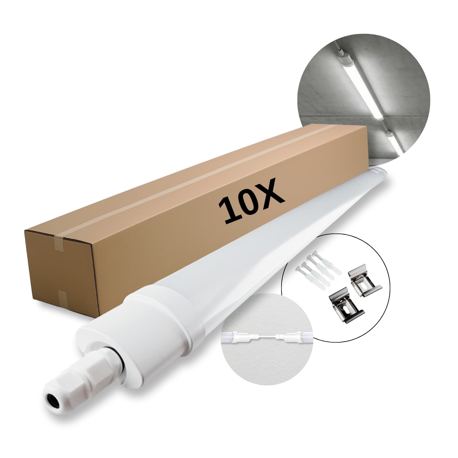 LED Armatur | 10 stk. Pakke | 120cm | 4320lm | 36W | 4000K | IP65