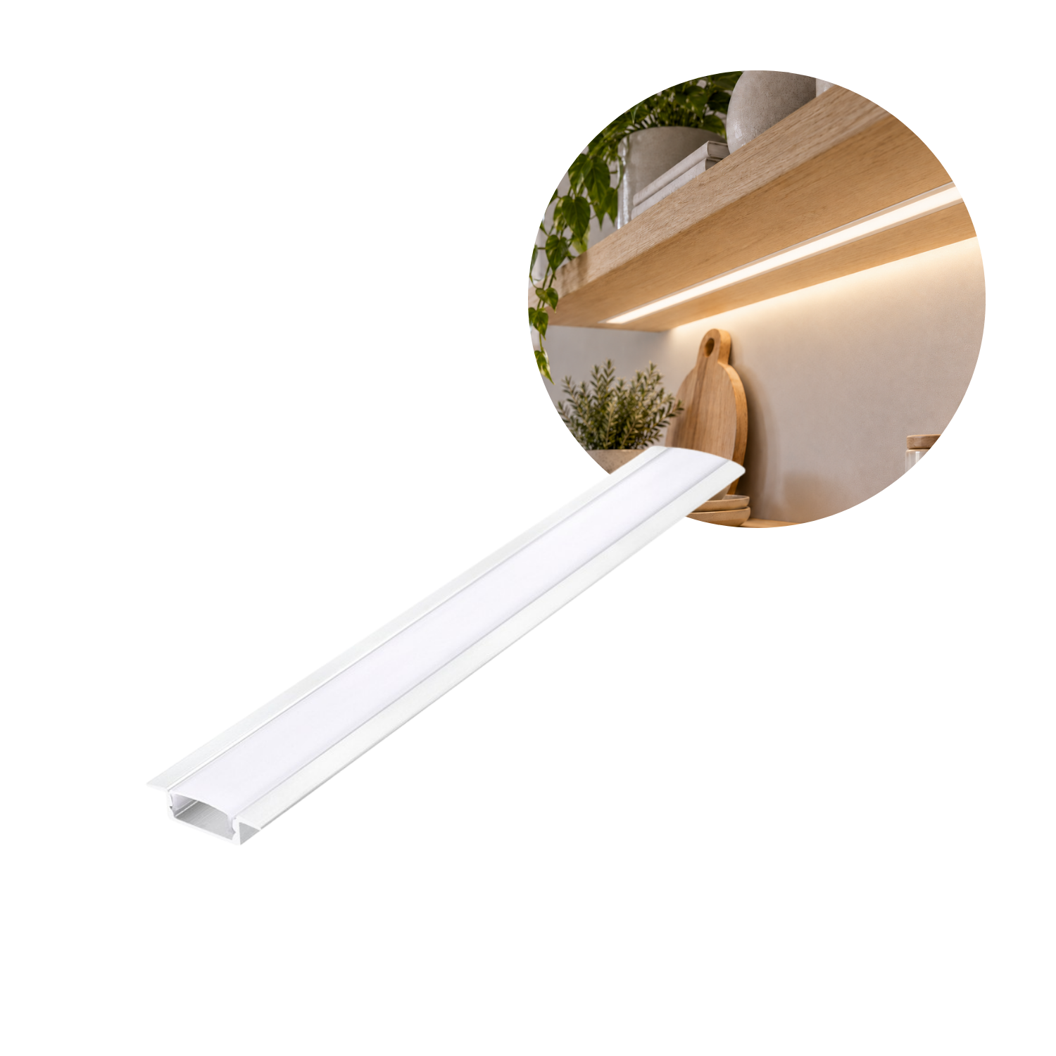 1m Aluprofil zum Einbau | Inkl. weißer Diffusor | P02 | Weiß