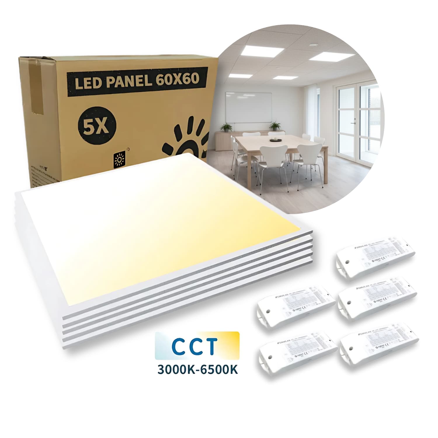 LED Paneel 60x60 | 5-pack | CCT | 3200lm | 32W | SMART | Zigbee | Wit