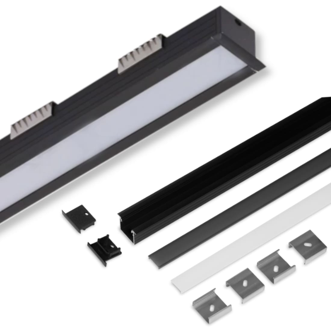 2m LED skena | 23x21mm | Svart | För inbyggd | Set