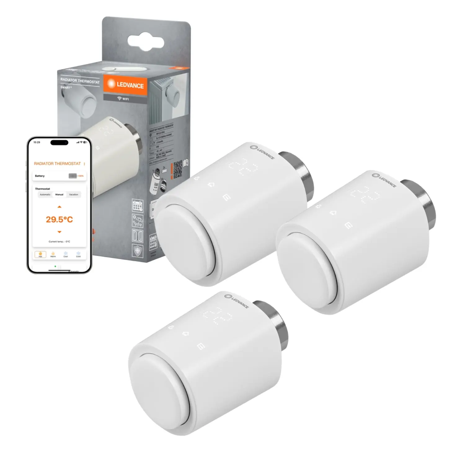 OSRAM Smart WiFi-Heizkörperthermostat | 3er-Pack | Weiß