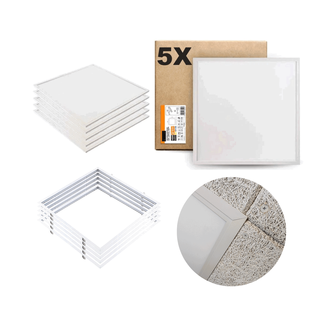 LED Panel 60x60 | 5-pack | 4000K | 4000lm | 40W | NIRA | Inkl. infällnadsram | Vit LED Panel 60x60 | 5-pack | 4000K | 4000lm | 40W | NIRA | Inkl. infällnadsram | Vit