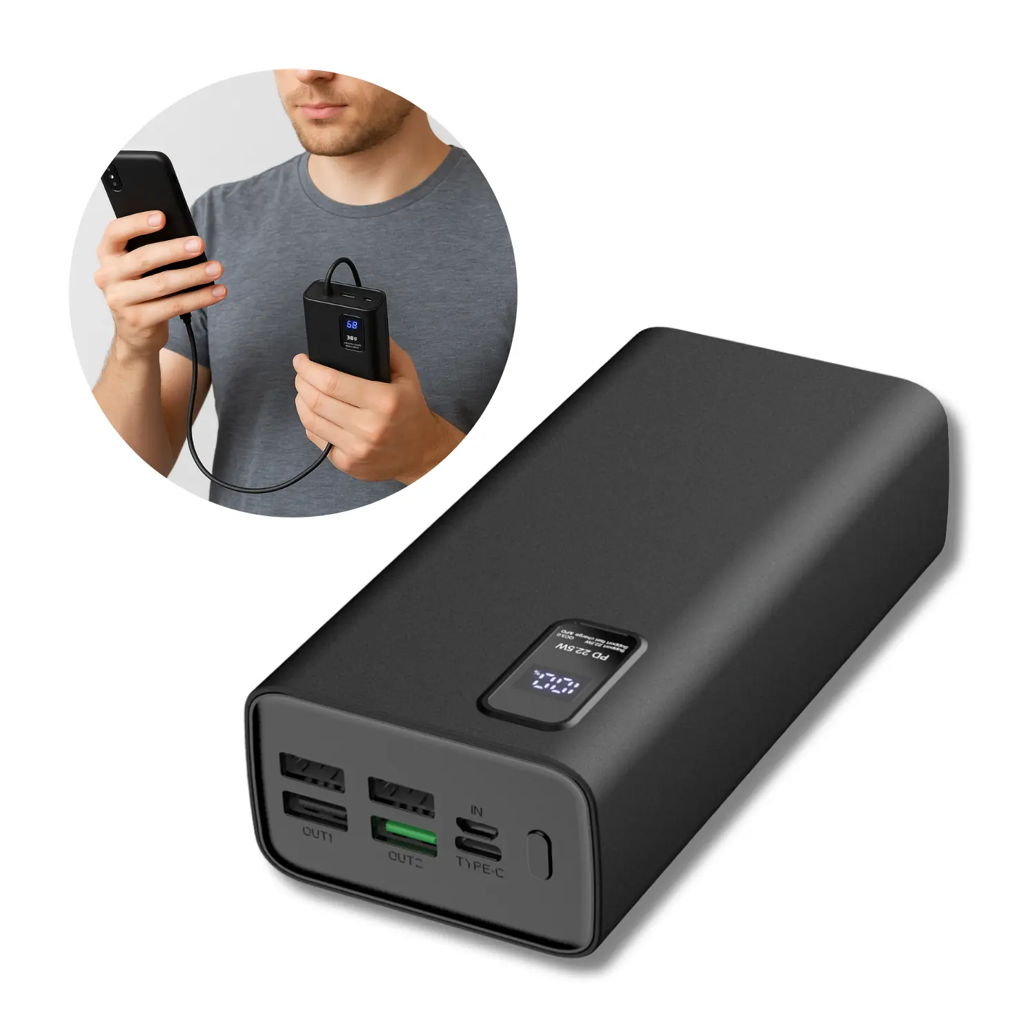 Powerbank 30000mah 22w Qc 3 0 Usb-c & Usb-a Sort