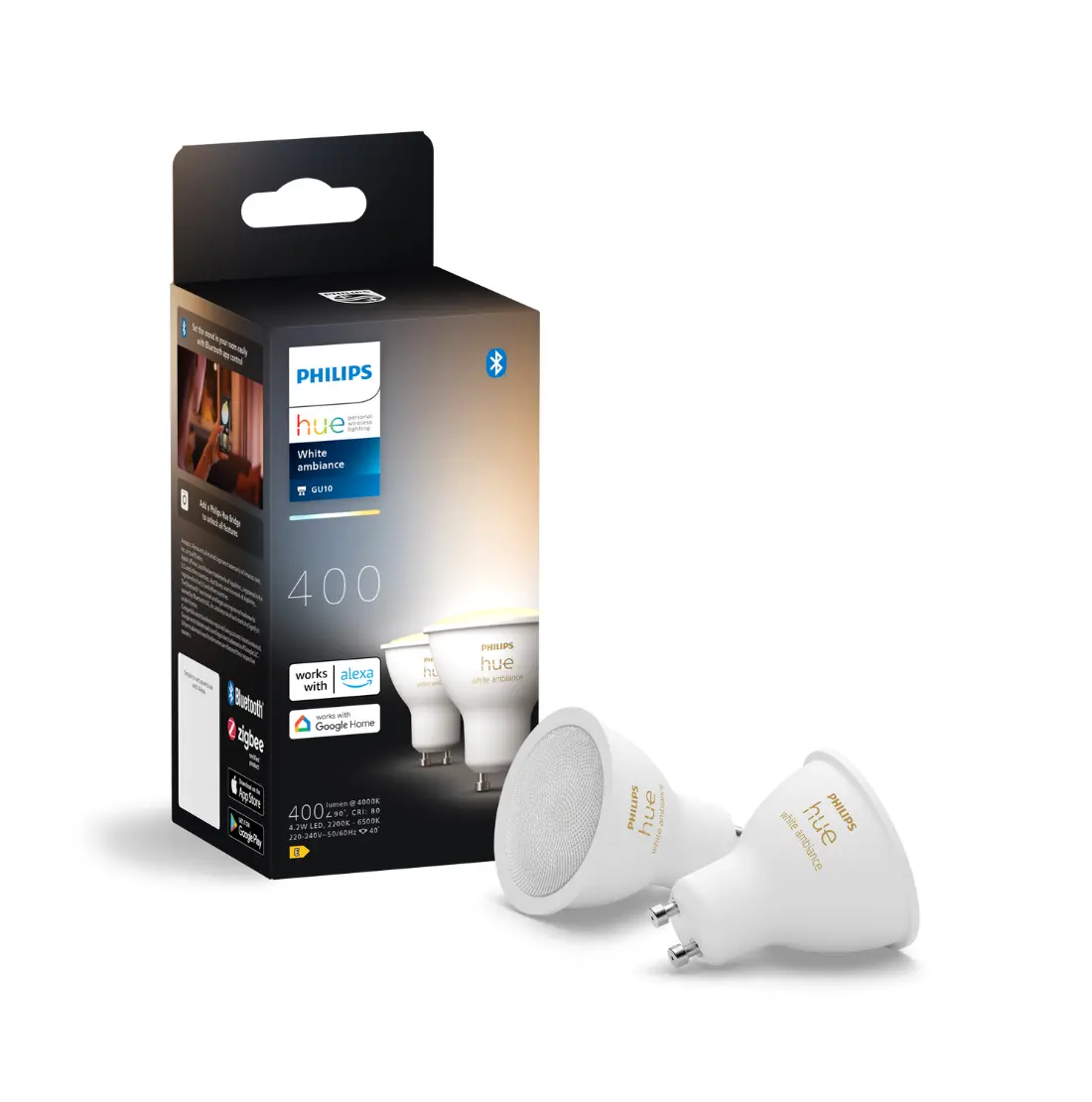Philips Hue White Ambiance GU10 4.2W 400lm LED-pære - 2-pak