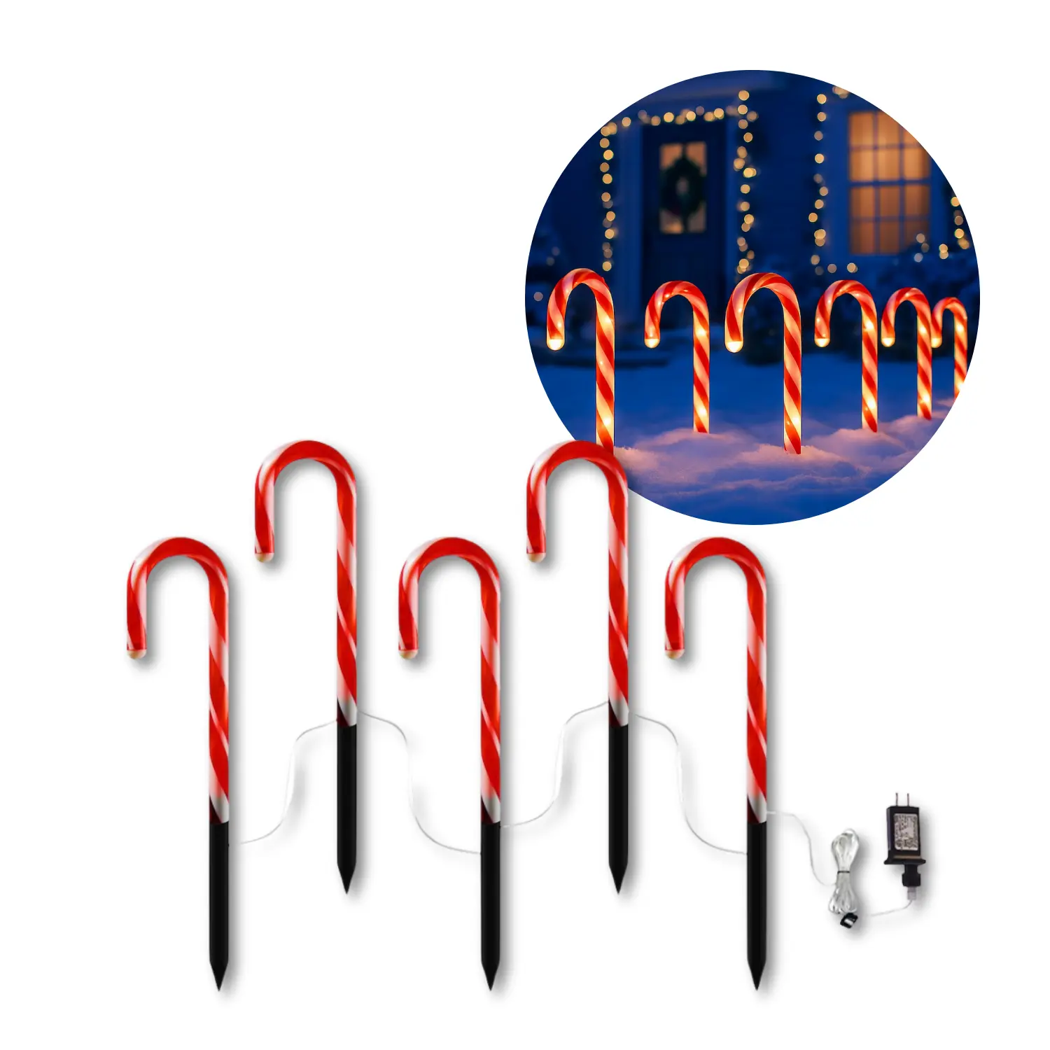 Glimstaafjes met lampjes | 5 stuks | 230V | 16lm | 10W | IP44 | Rood/Wit