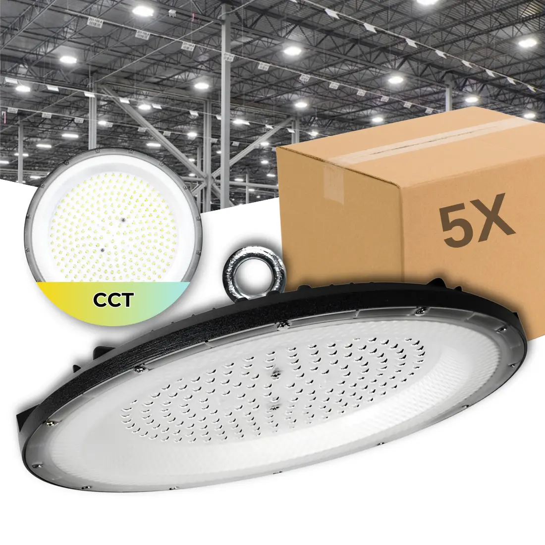 LED-High-Bay-Leuchte | 5er-Pack | 3CCT | 24.000 lm | 200 W | GRAZA | Schwarz