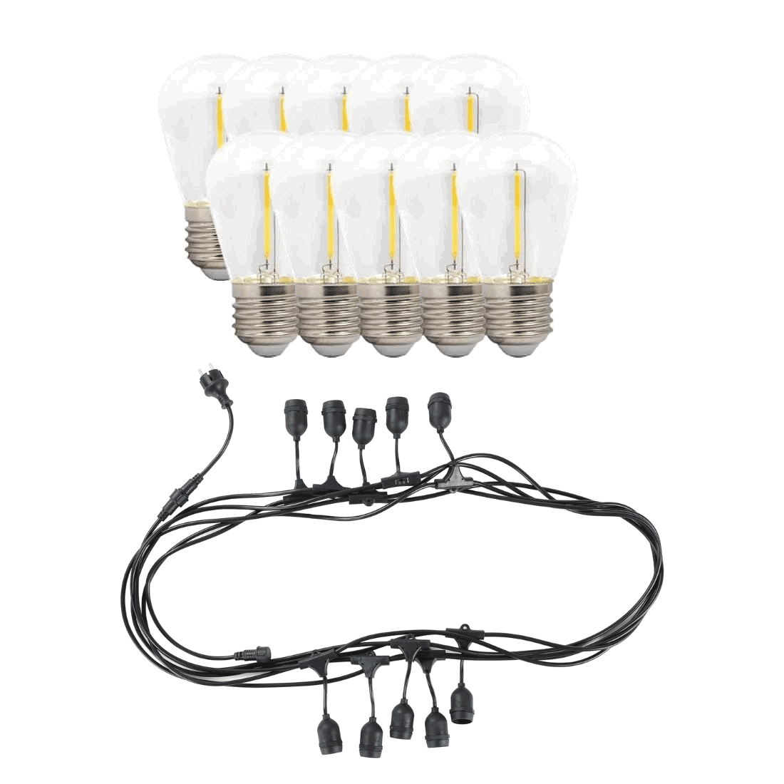 Außenlichterkette mit Glühbirnen | 10m | inkl. 10 Glühbirnen aus Kunststoff | 2700K