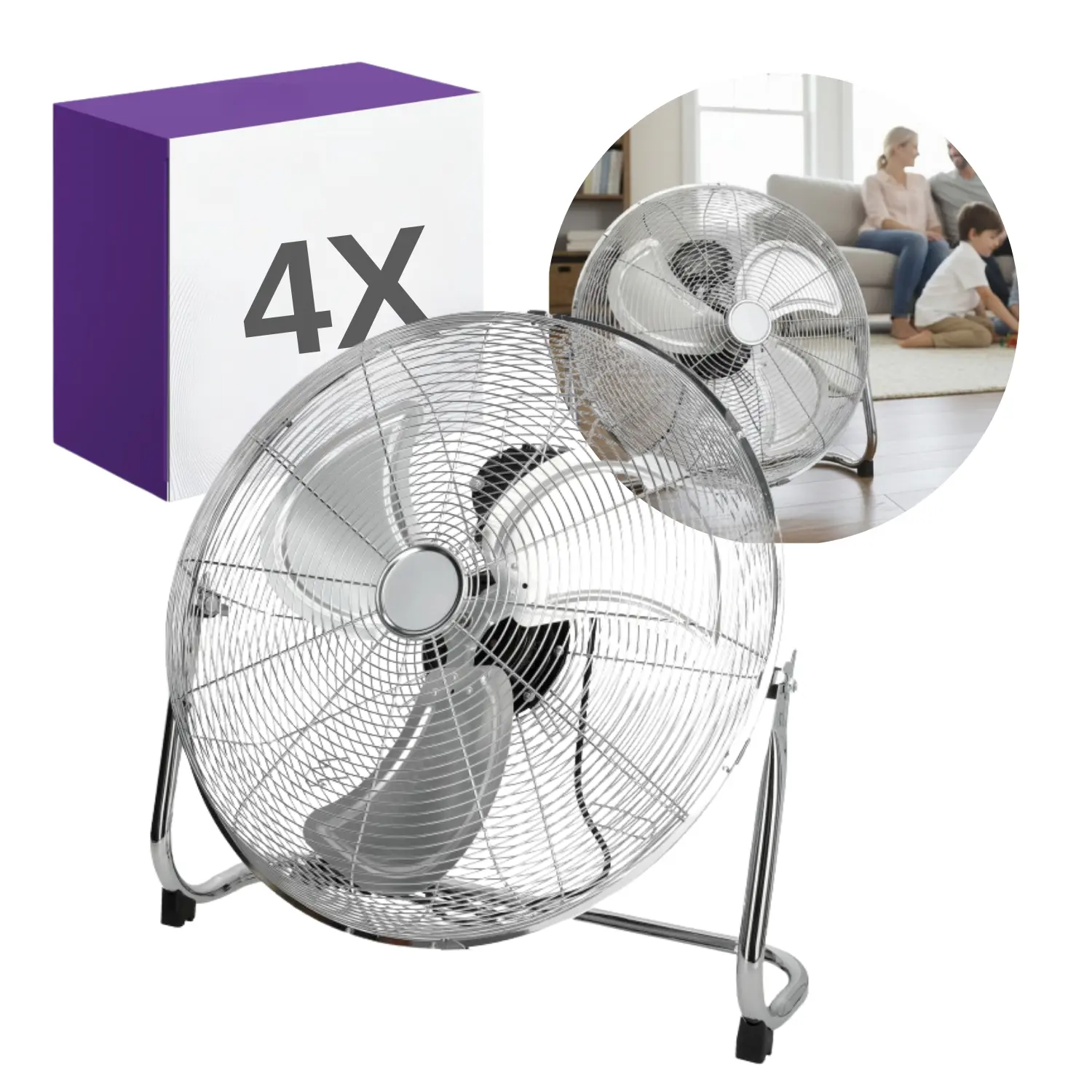 Bodenventilator | Bodengebläse | 4-Pak | 110W | Ø45cm | 3 Geschwindigkeiten