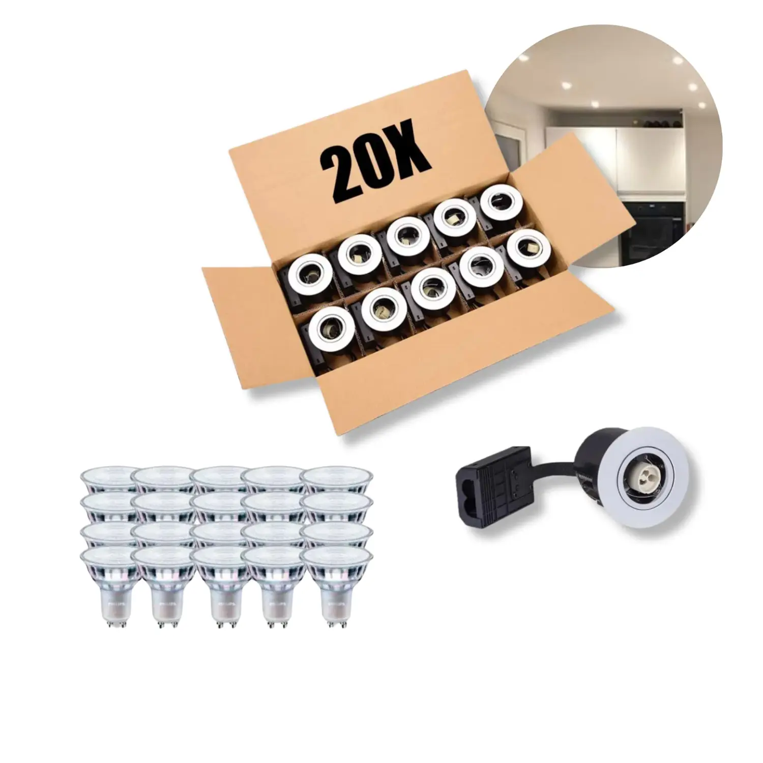 Inomhus GU10 spotlight | Matt vit | Inkl. Philips Master Bulb | Dimbar | 3000K | VENTA | 20 st förpackning