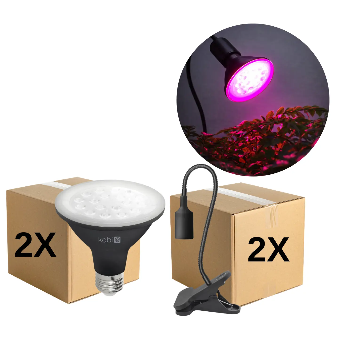 Tillväxtlampa + glödlampa | 2-pack | 10,5 PPF | 9W | med klämma | svart