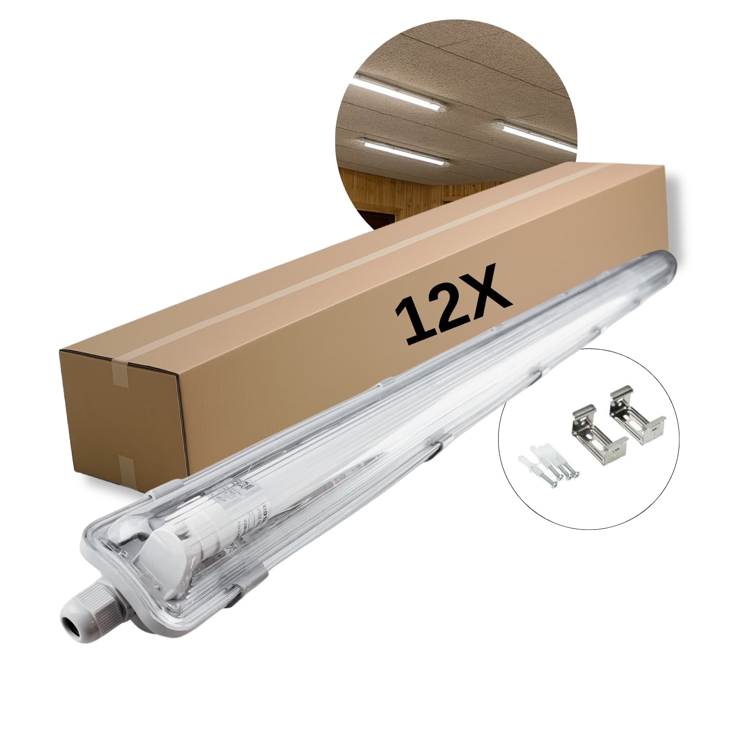 LED Armatur inkl. 18w LED rør | 12 stk. Pakke | 120cm | 4000K