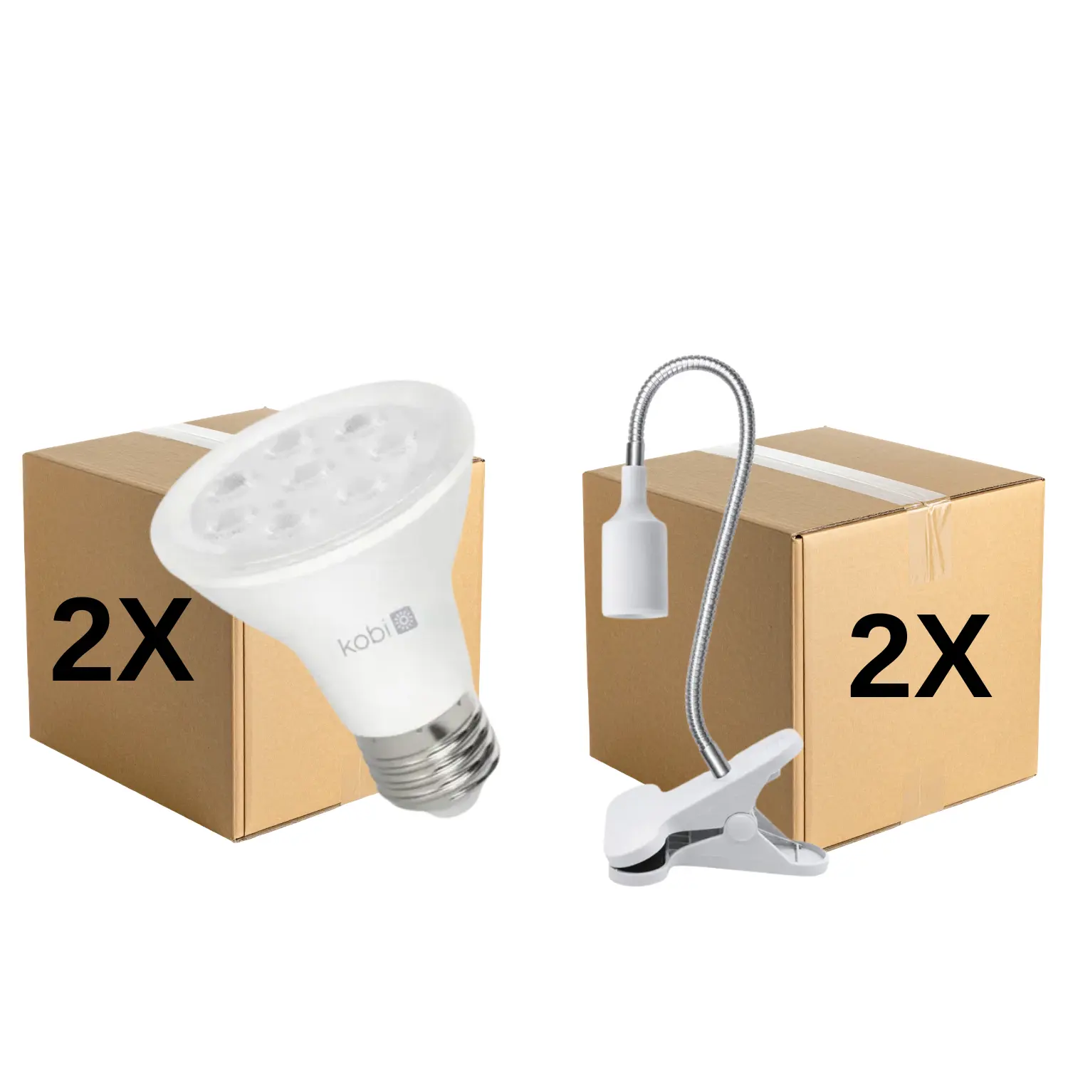 Tillväxtlampa + glödlampa | 2-pack | 7,4 PPF | 7W | med klämma | vit