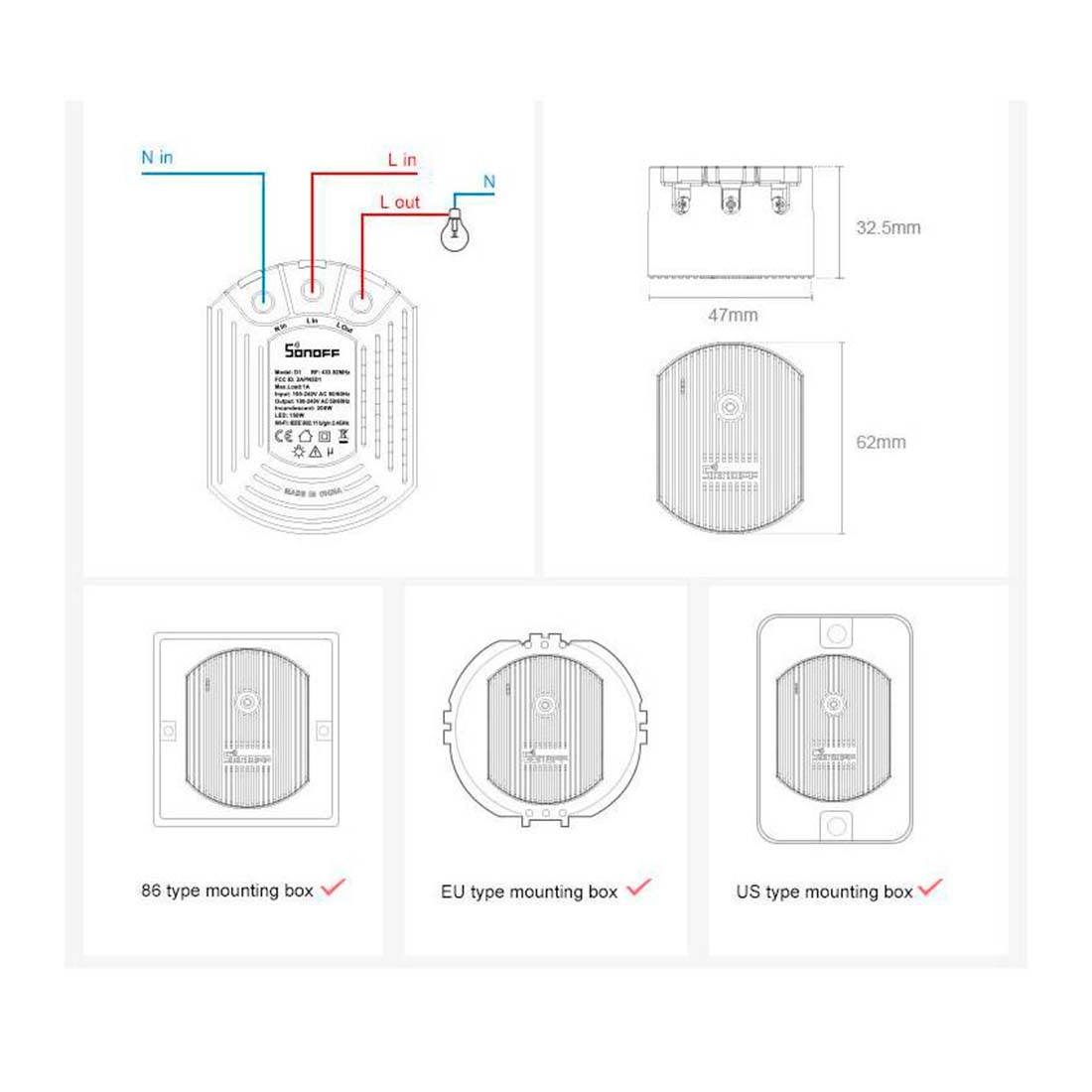 SONOFF D1 smart dimmer switch wiring guide 