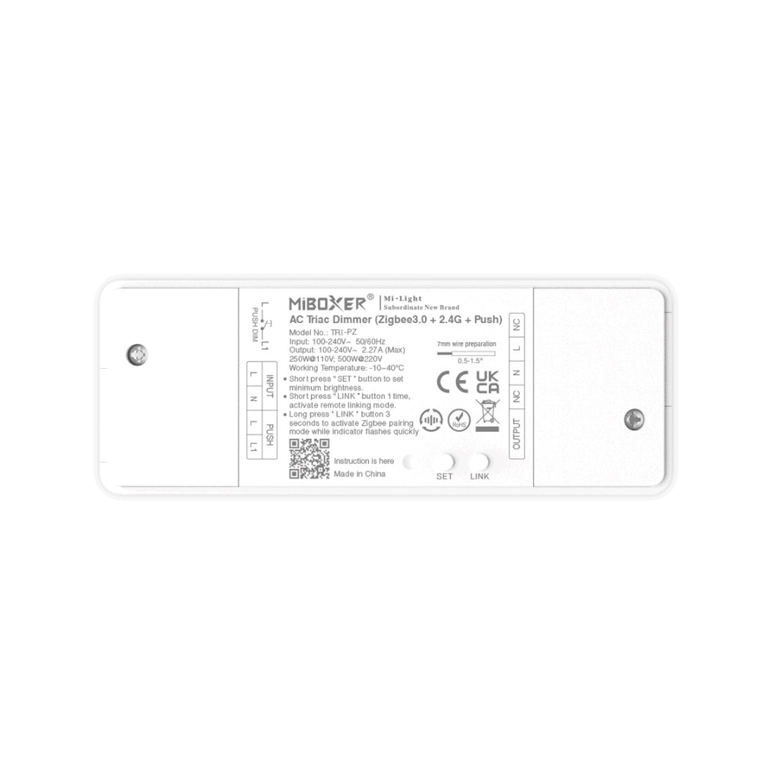 Zigbee Triac Dimmer | Zigbee 3.0+2.4GHz+Push | 500W