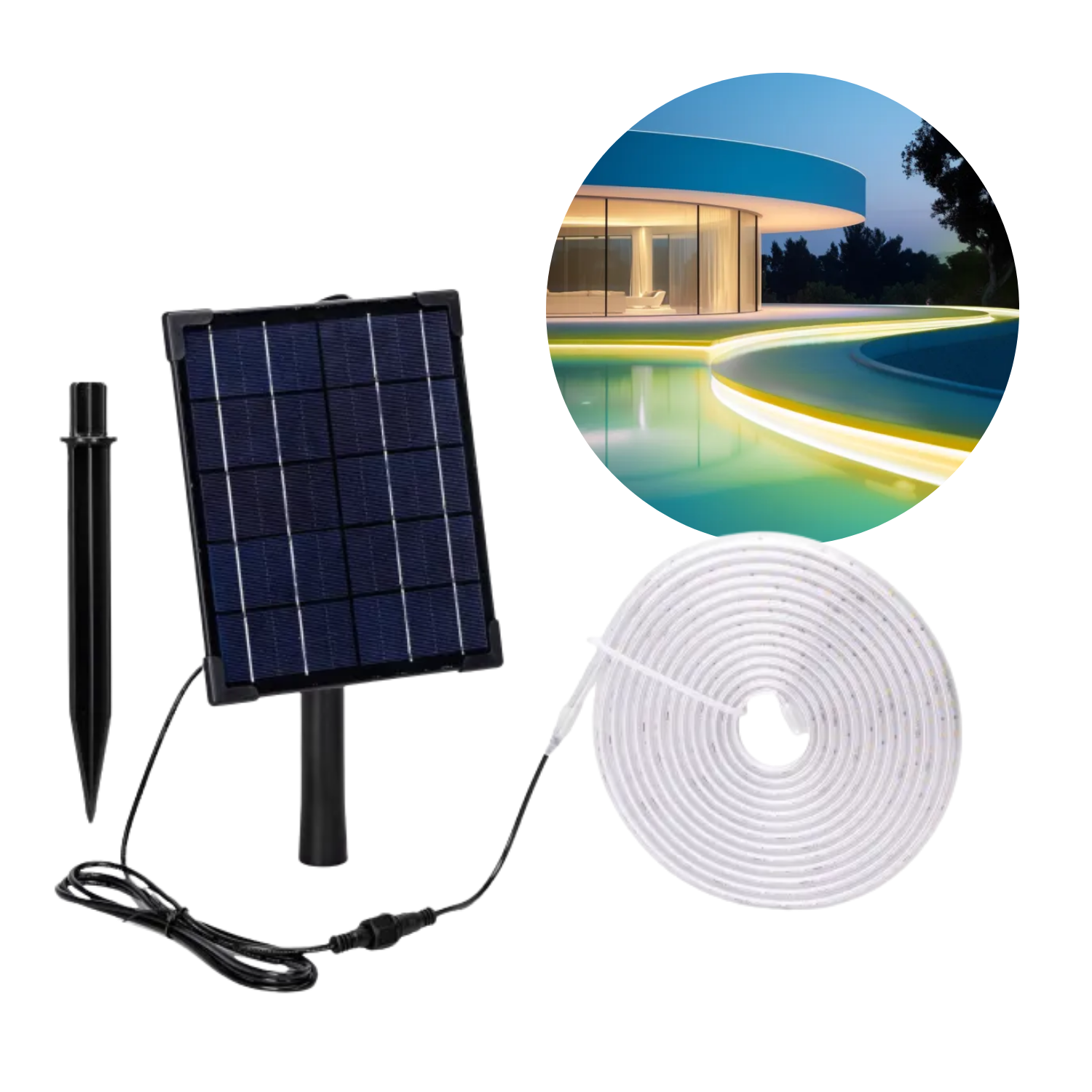 Solar LED strip | 5m | 2700K | 500lm | 50W | Los zonnepaneel | 2m kabel | Zwart