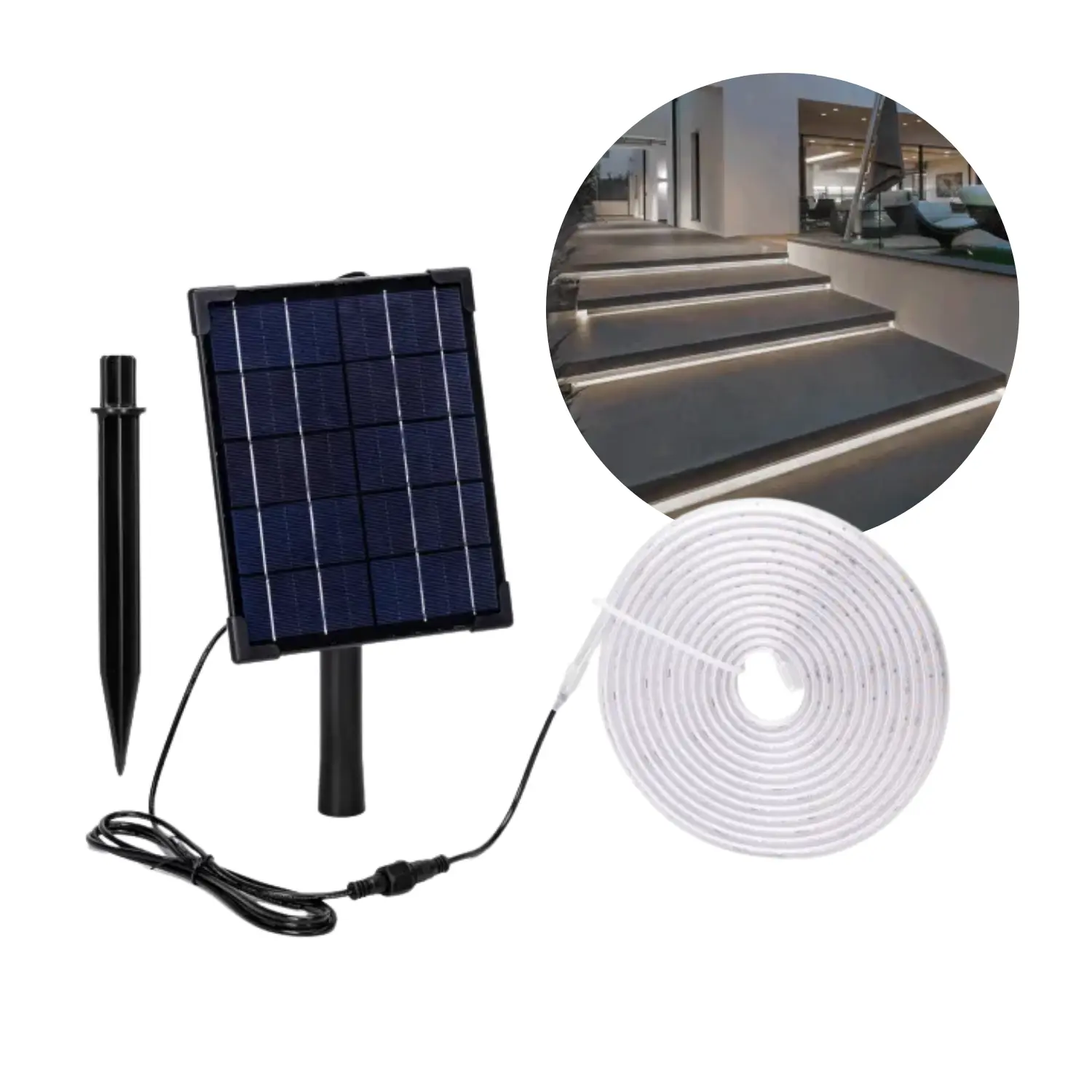 Solar LED strip | 6500K | 500lm | 50W | Los zonnepaneel | 2+5 m kabel | Zwart